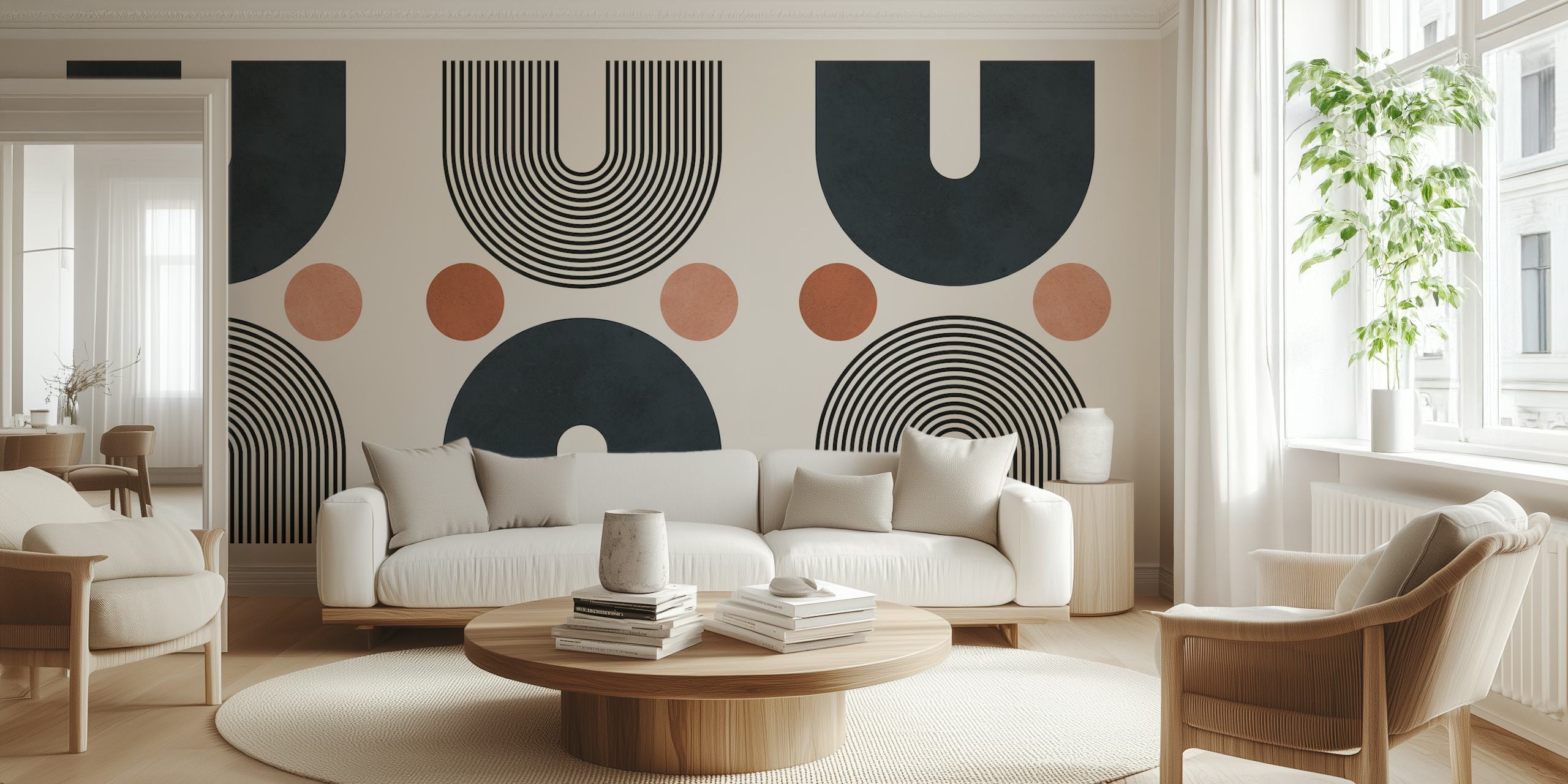 Ταπετσαρία Lines and circles σε ένα μοντέρνο δωμάτιο
