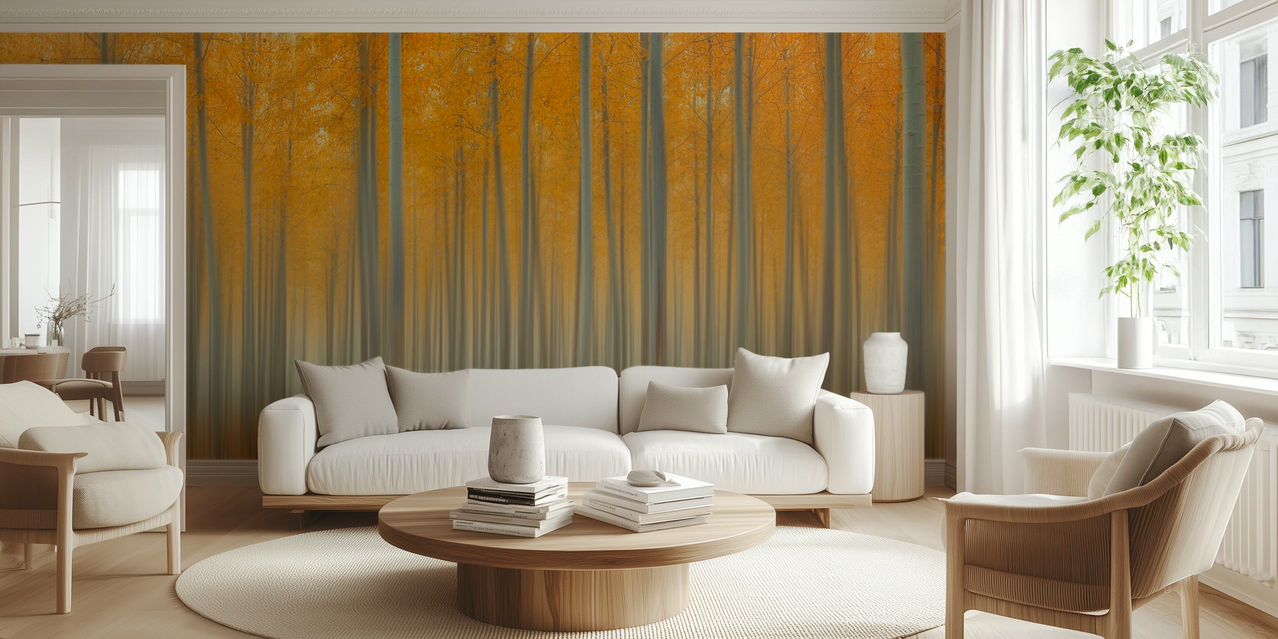 Fototapeta Autumn Delight ze złotymi i bursztynowymi odcieniami jesiennych drzew