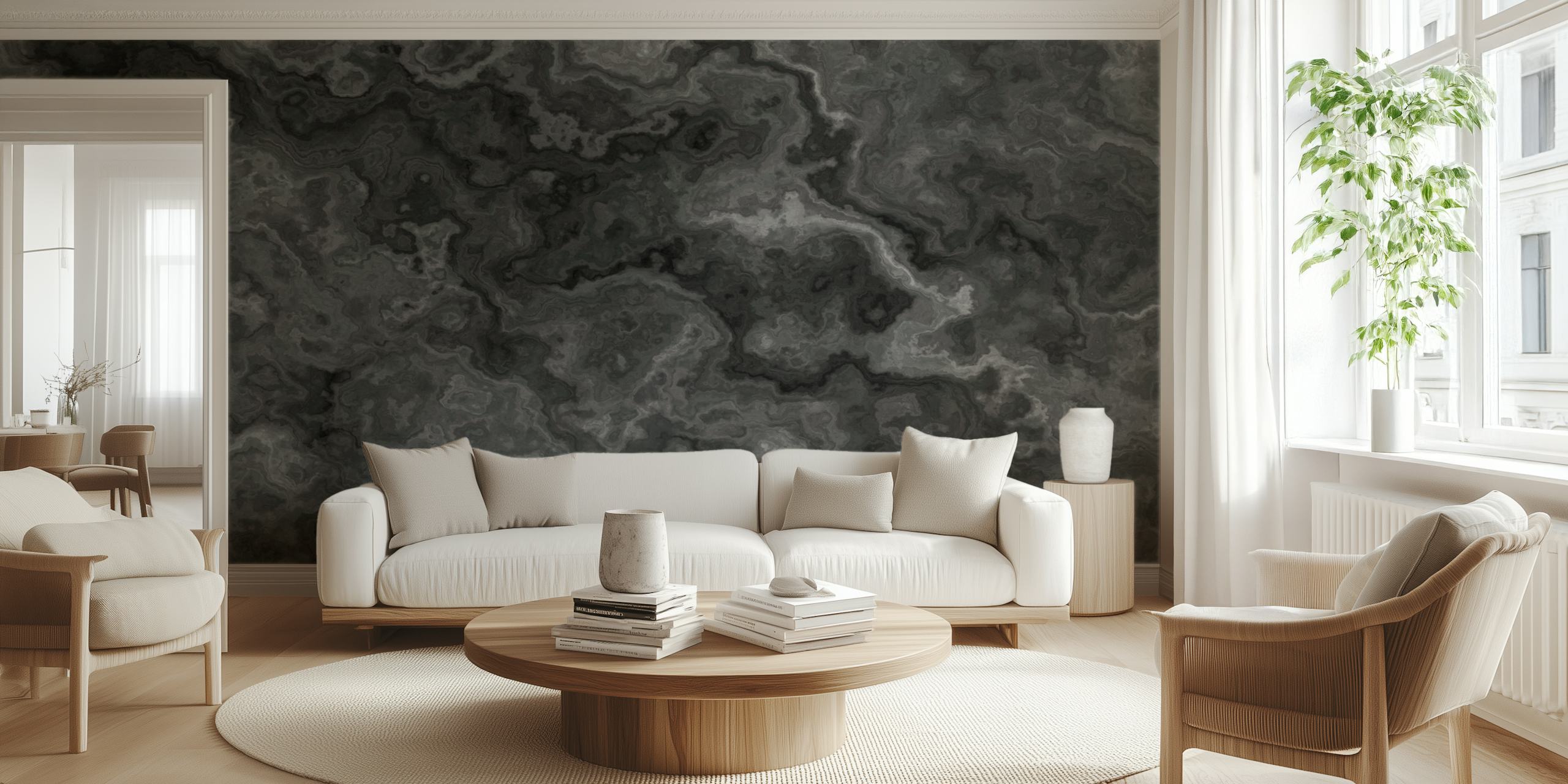 Patrón de superficie de pared de piedra de mármol gris oscuro para un elegante mural de pared