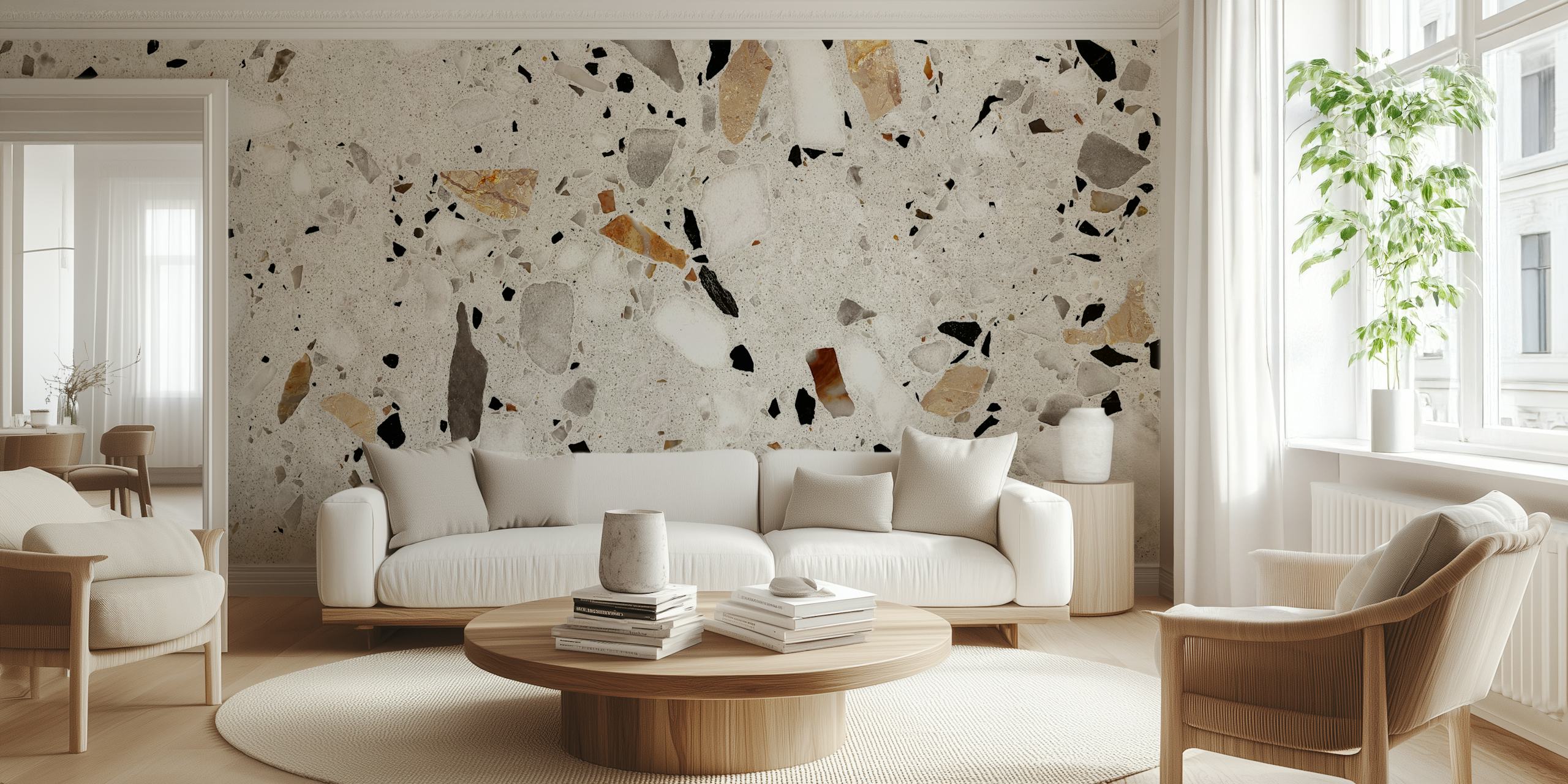 Gray natural terrazzo wallpaper in a room
