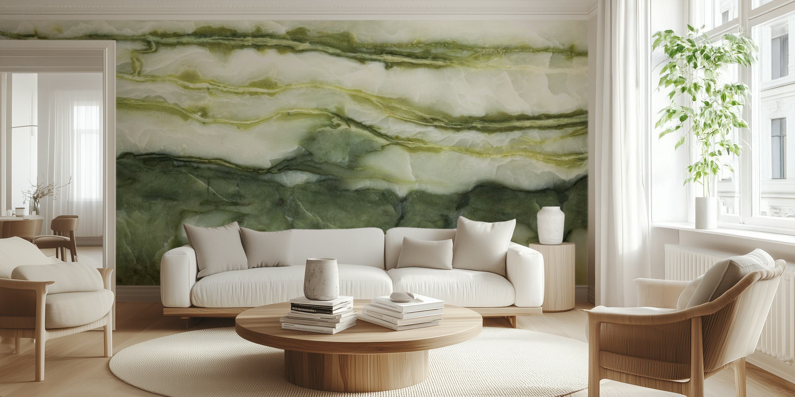 Green natural stone wallpaper in a room