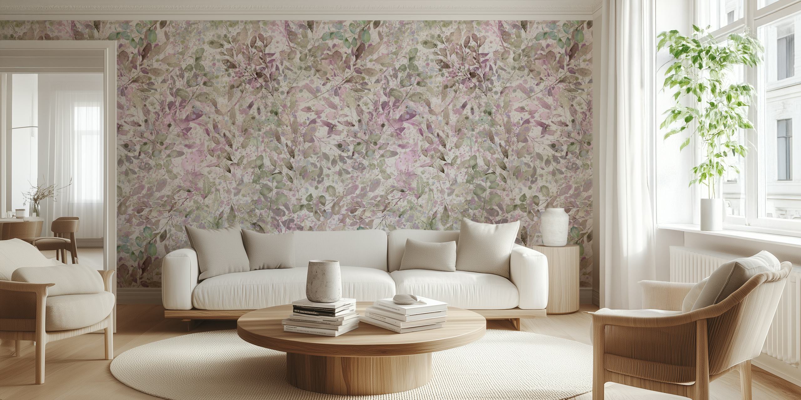 Design tapety Eucalyptus gentle purple v místnosti
