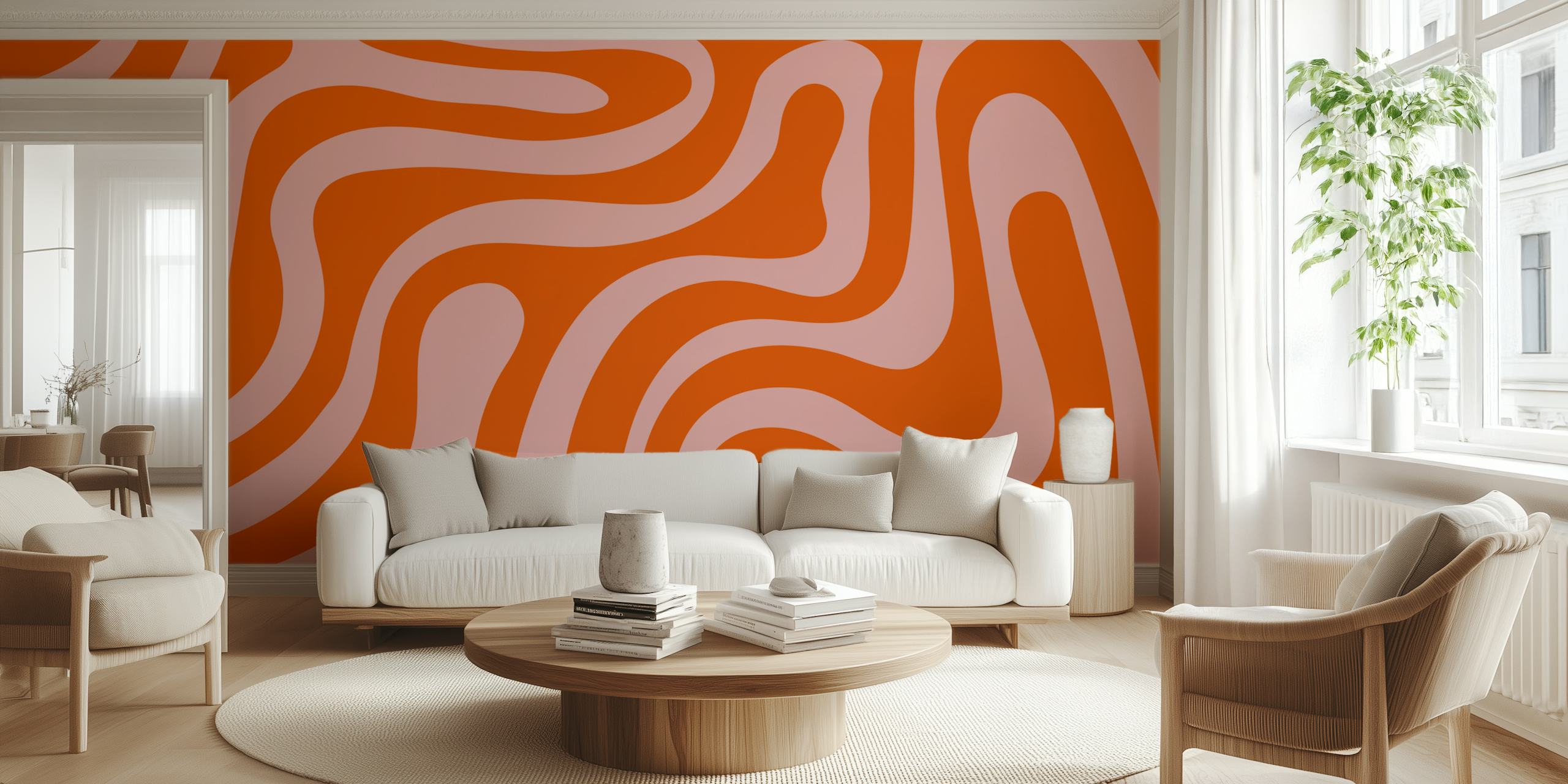 Papel tapiz Groovy Swirl Pink & Red en una habitación