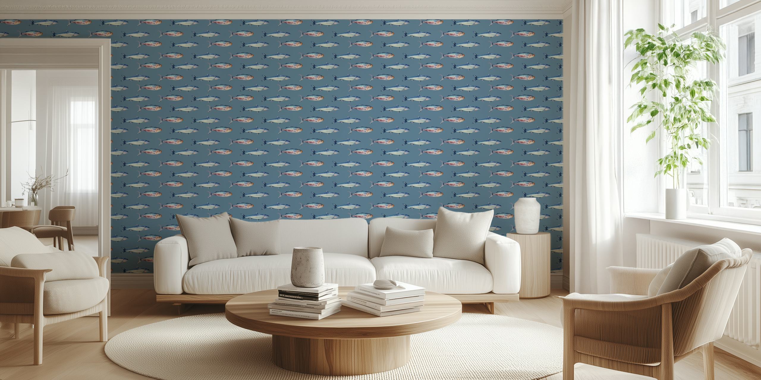 Aquatische Fish Ocean Blue patroonbehang in kamerdisplay