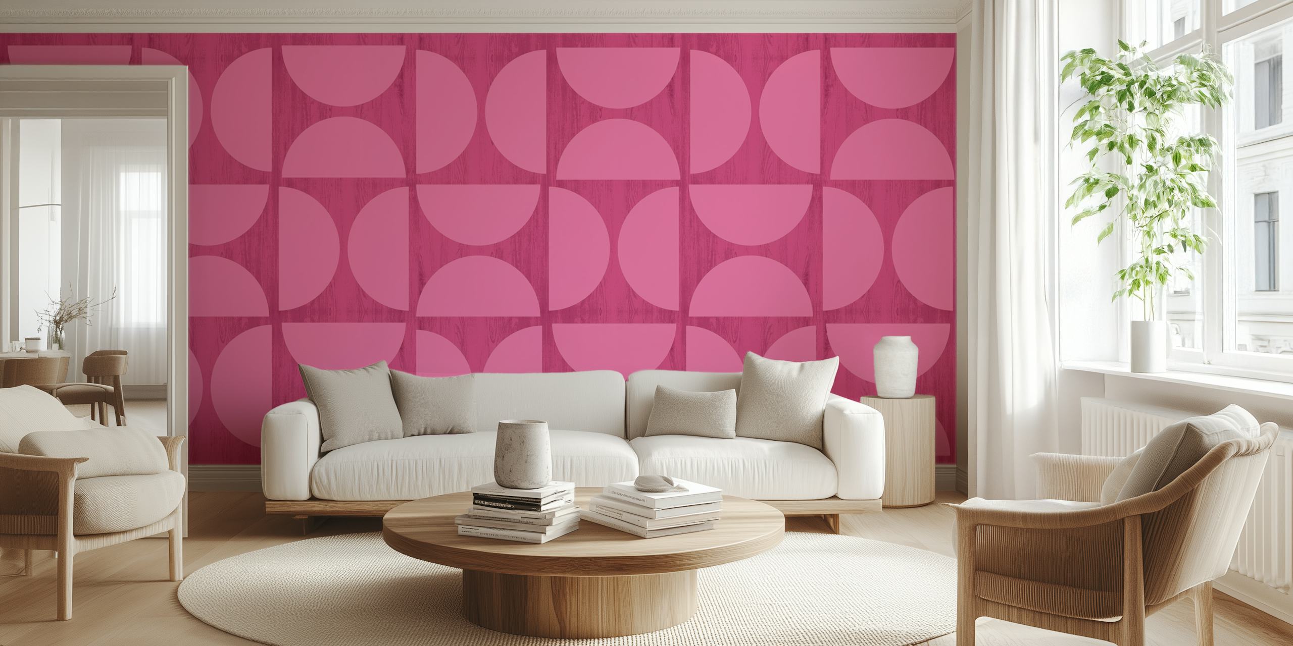 Design de papel de parede Magenta Pink Bauhaus em um quarto