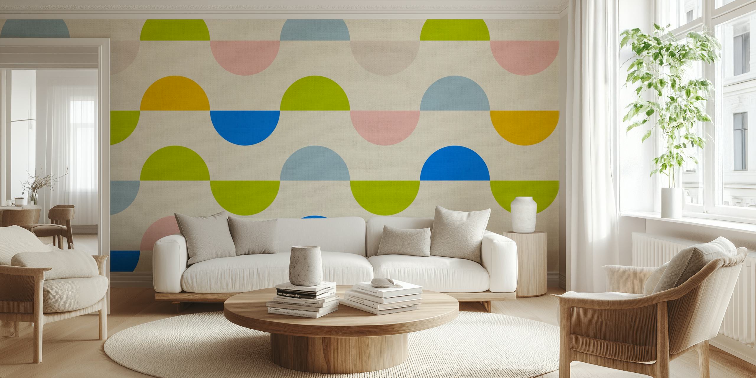Papier peint coloré semicircles dans une pièce