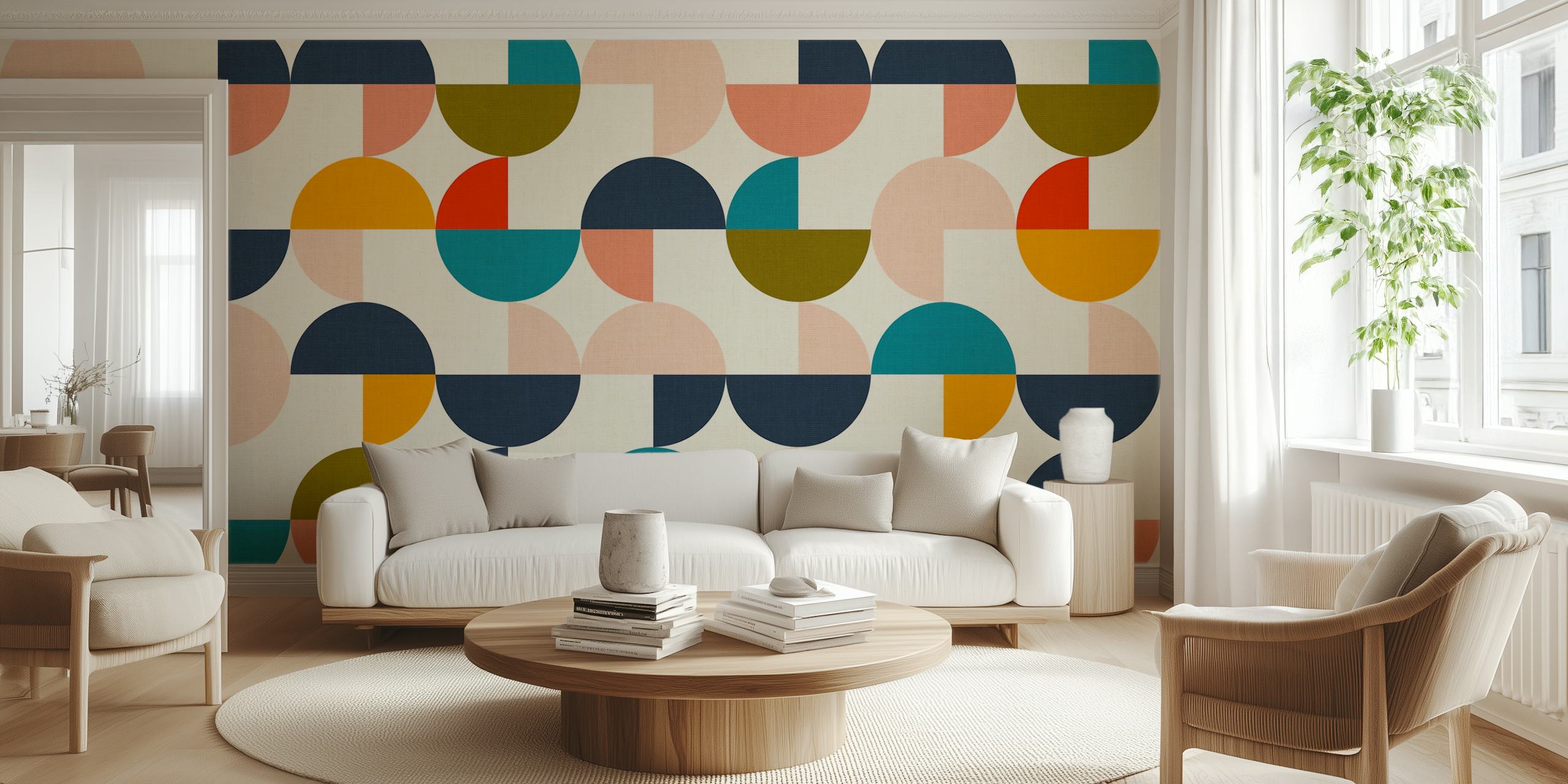 Semicircles wallpaper displayed in a room