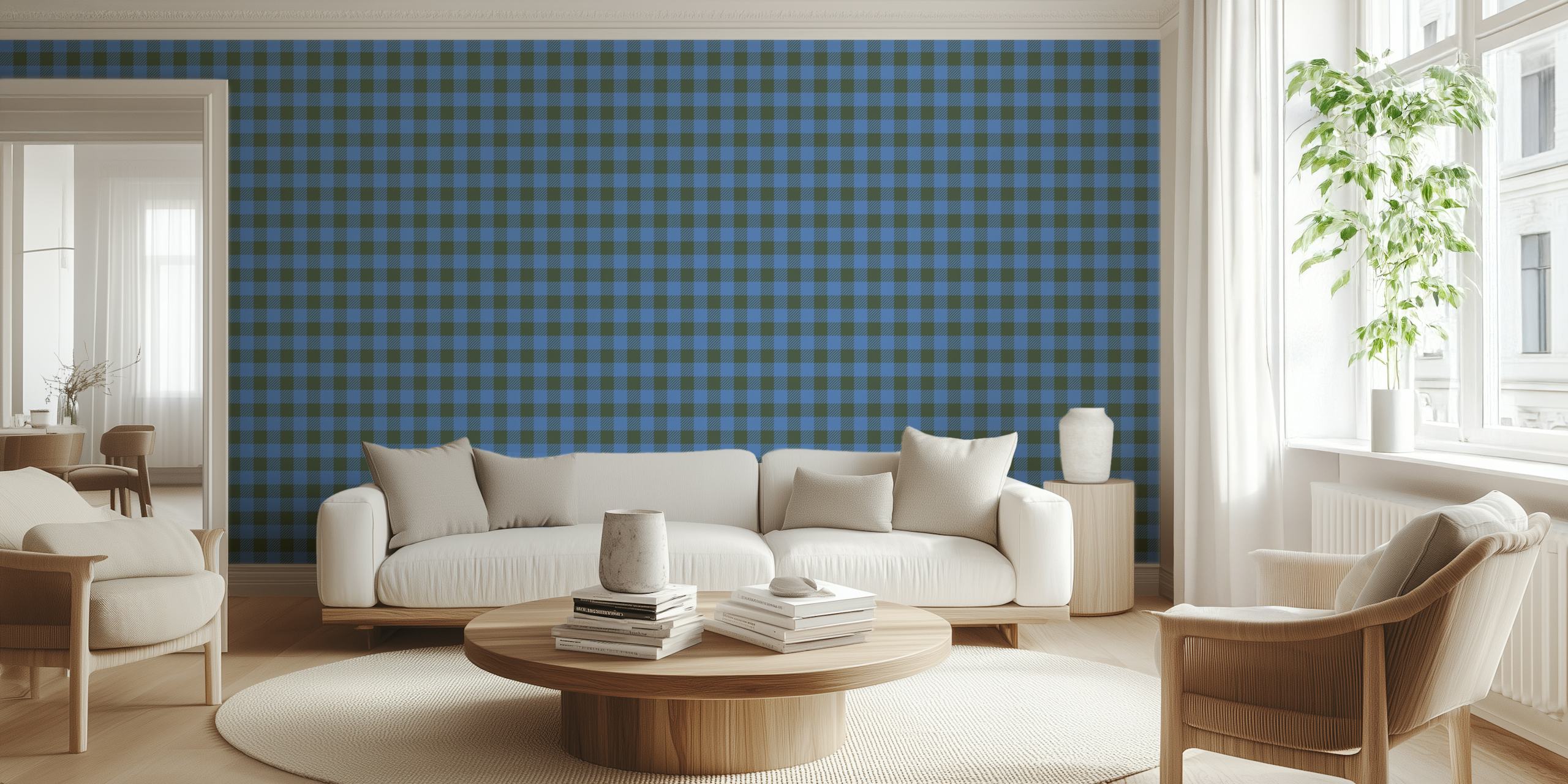 Checkerboard pattern in green and blue tones wallpaper
