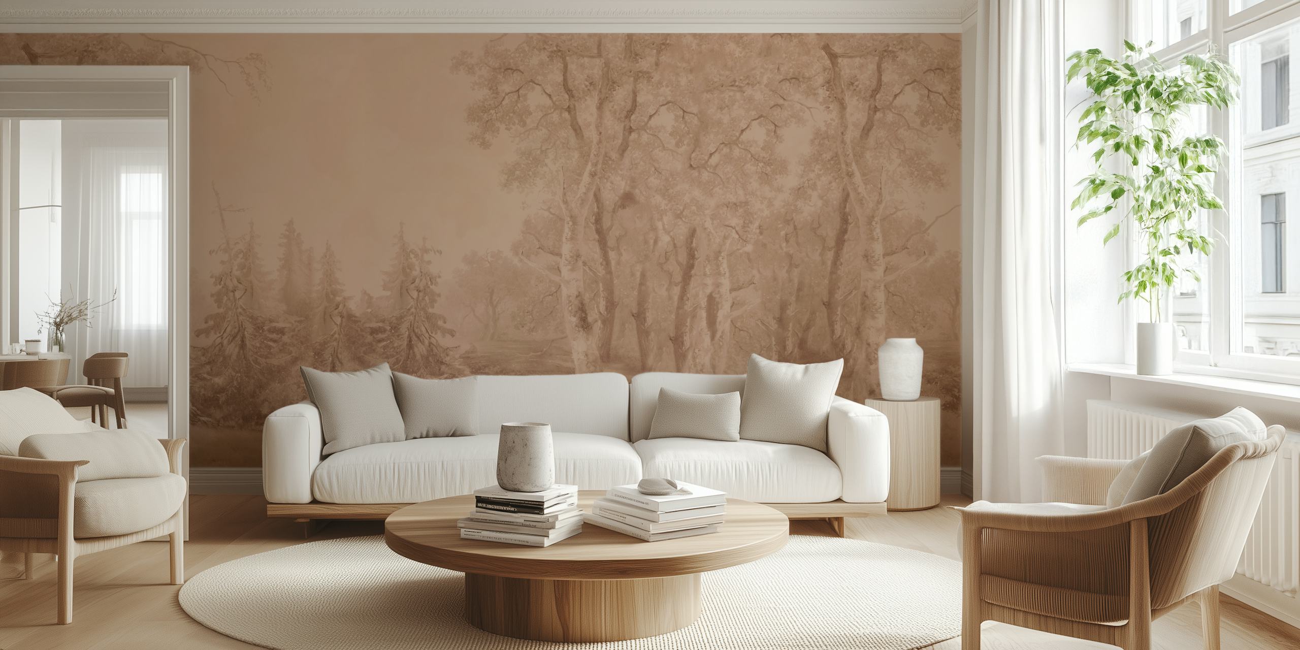 Forest landscape wallpaper in a room