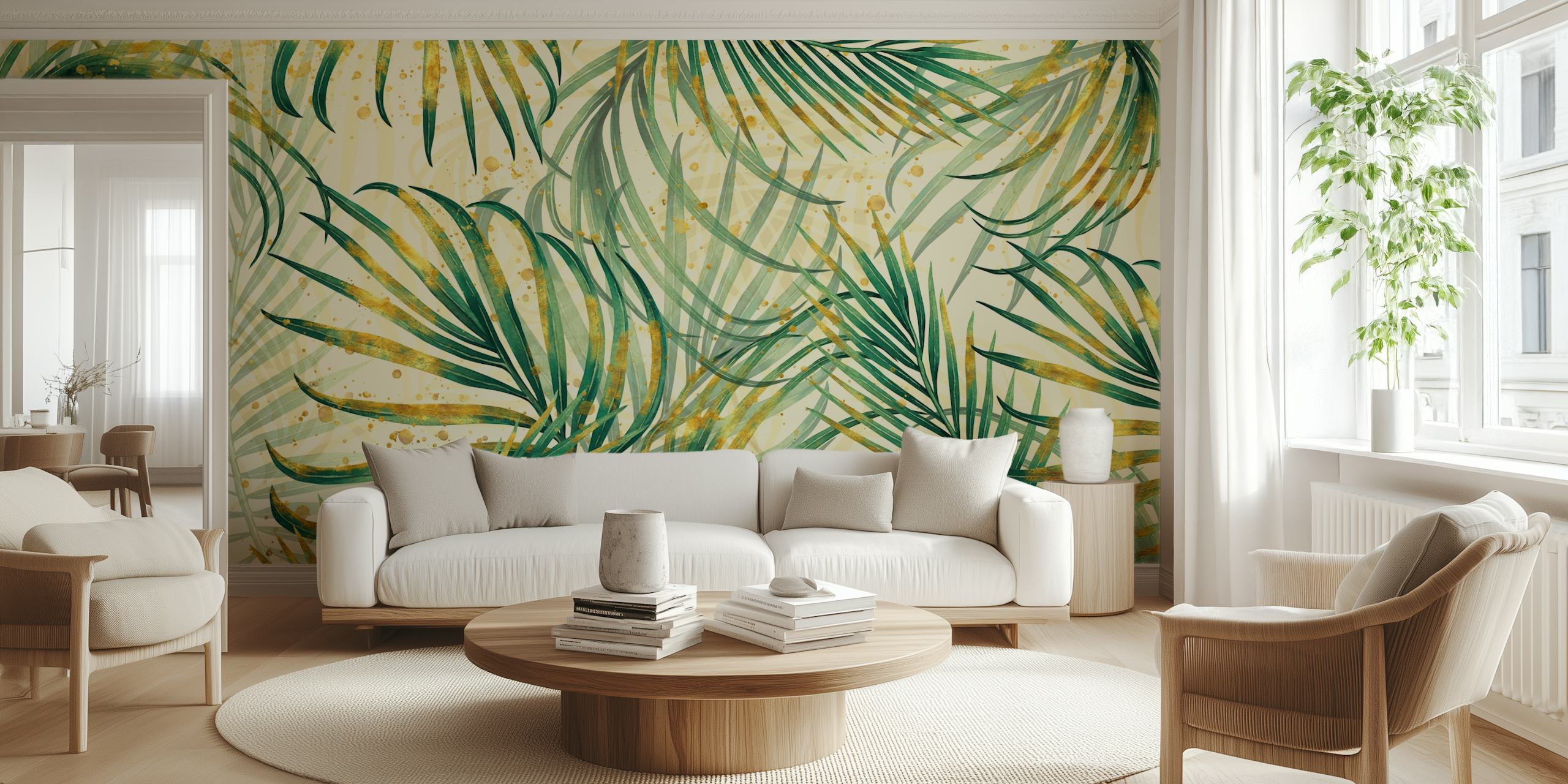 Ταπετσαρία Tropicana crem σε ένα στυλάτο δωμάτιο