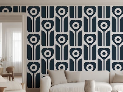 Retro geometric tulips black and white