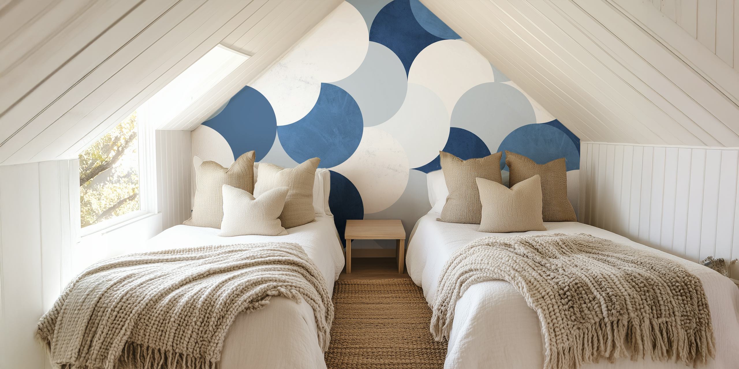 Blue and white abstract circle pattern wallpaper