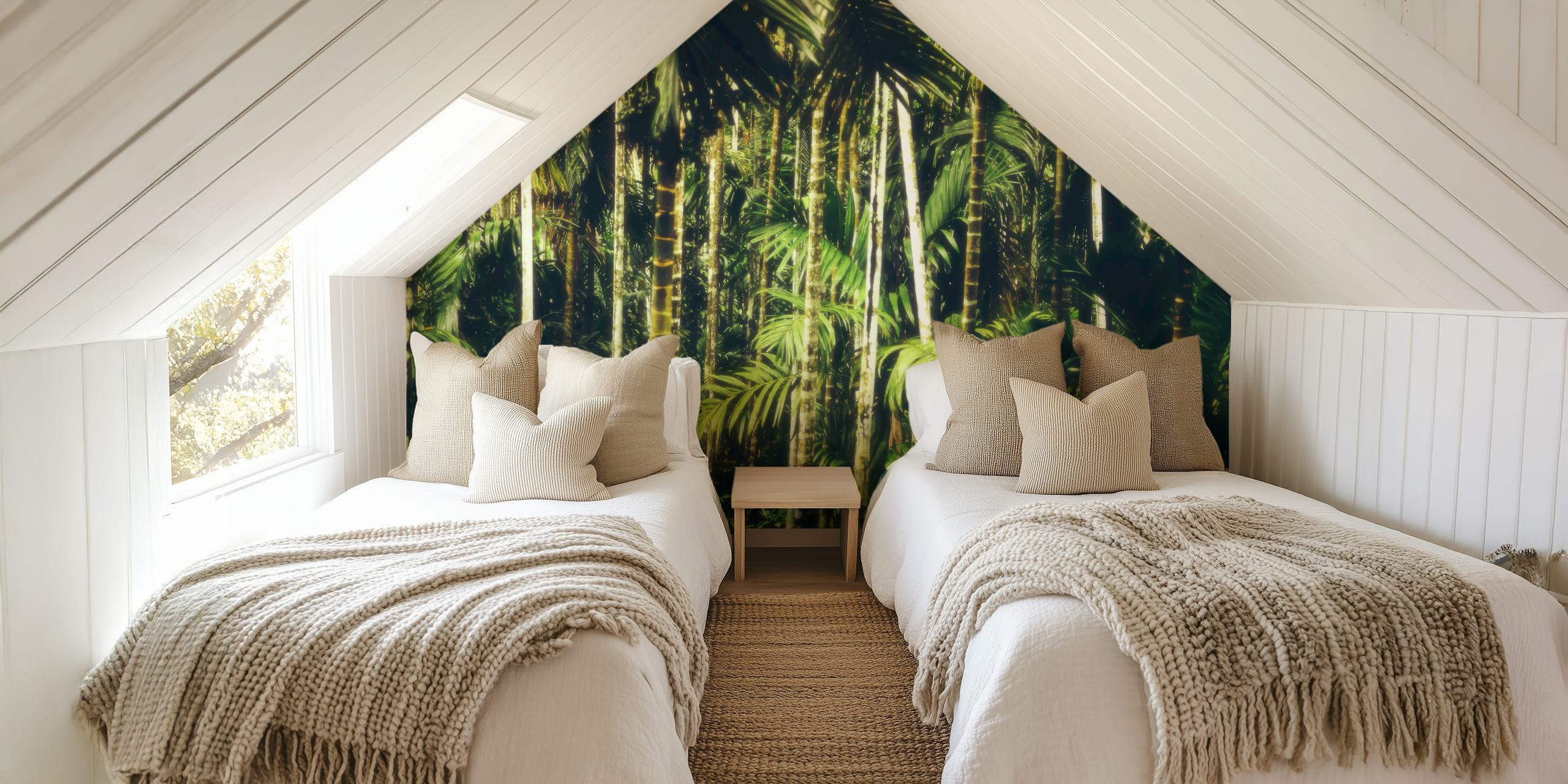 Jungle palms wallpaper in a room