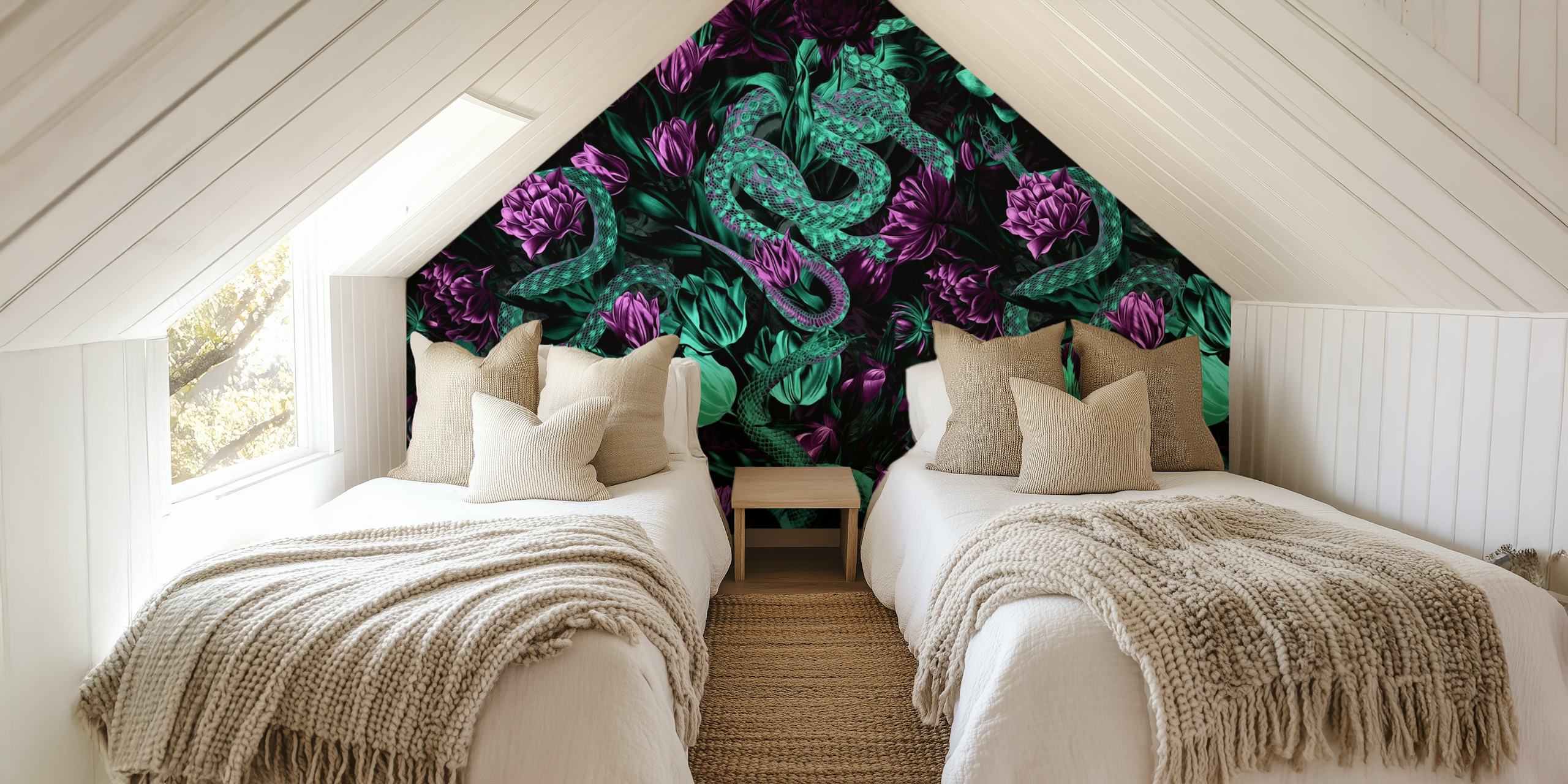 Floral and Snake Night tapetdesign