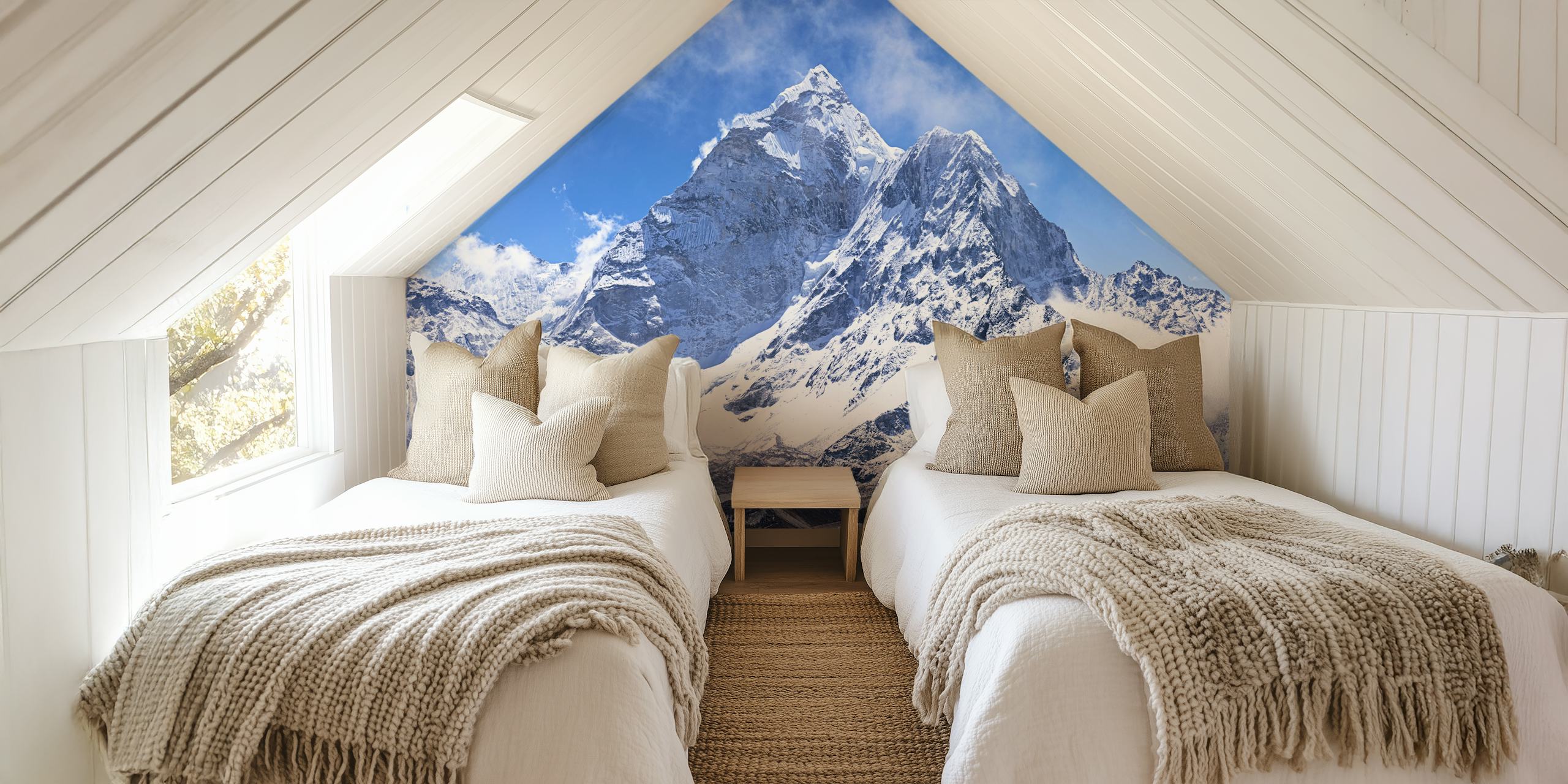 Mountain wallpaper in a living room