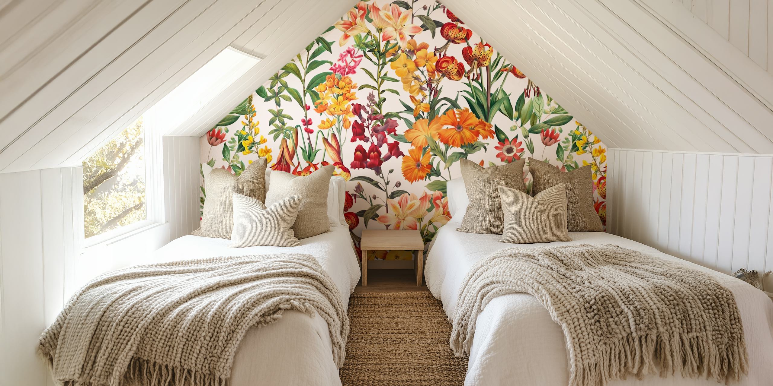 Floral wallpaper design in a room