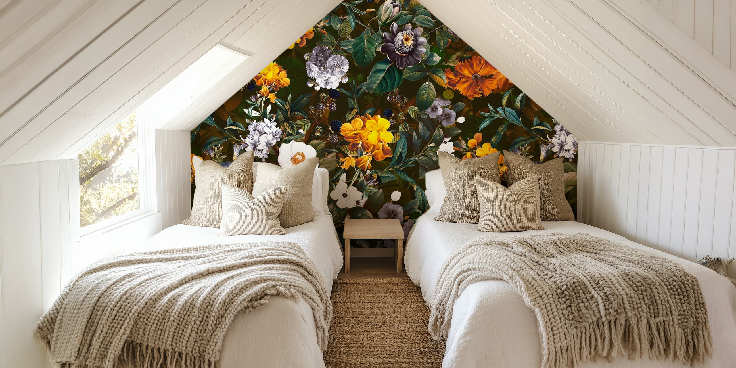 Colorful floral patterns on a dark background wallpaper