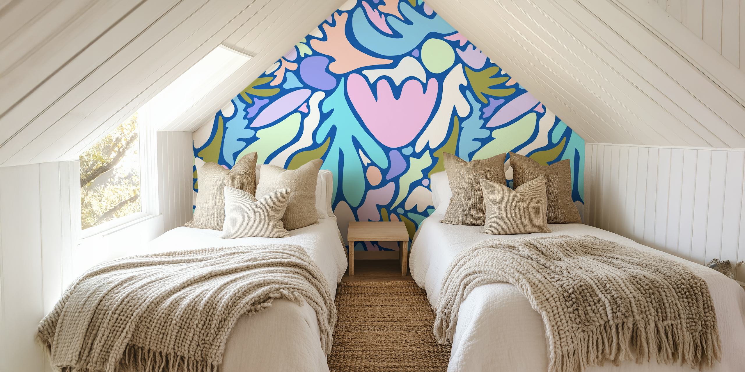 Colorful abstract sea life shapes in pastel hues wallpaper