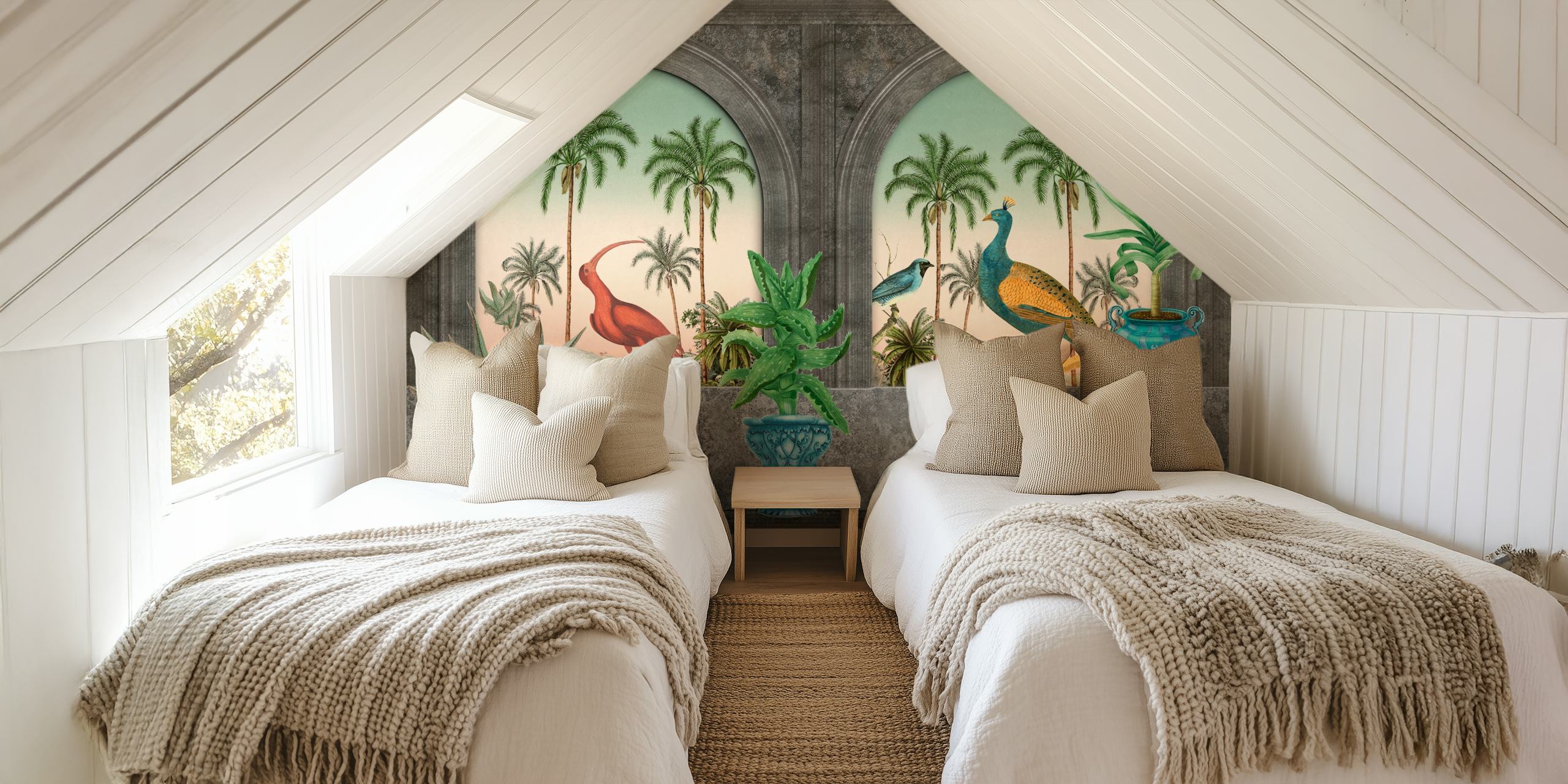 Vintage wallpaper design with birds and plants