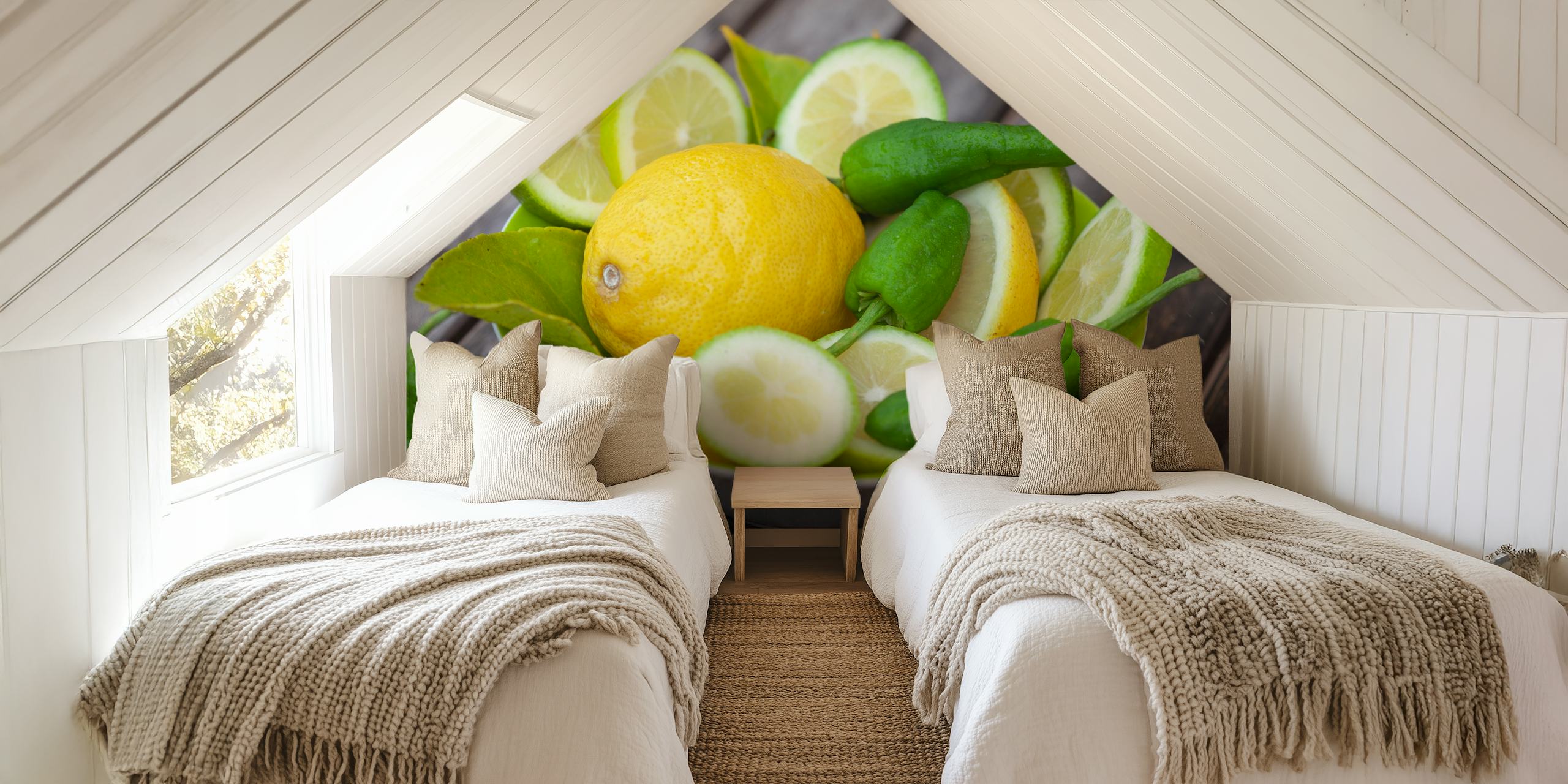 Bright lemon and green pepper design wallpaper