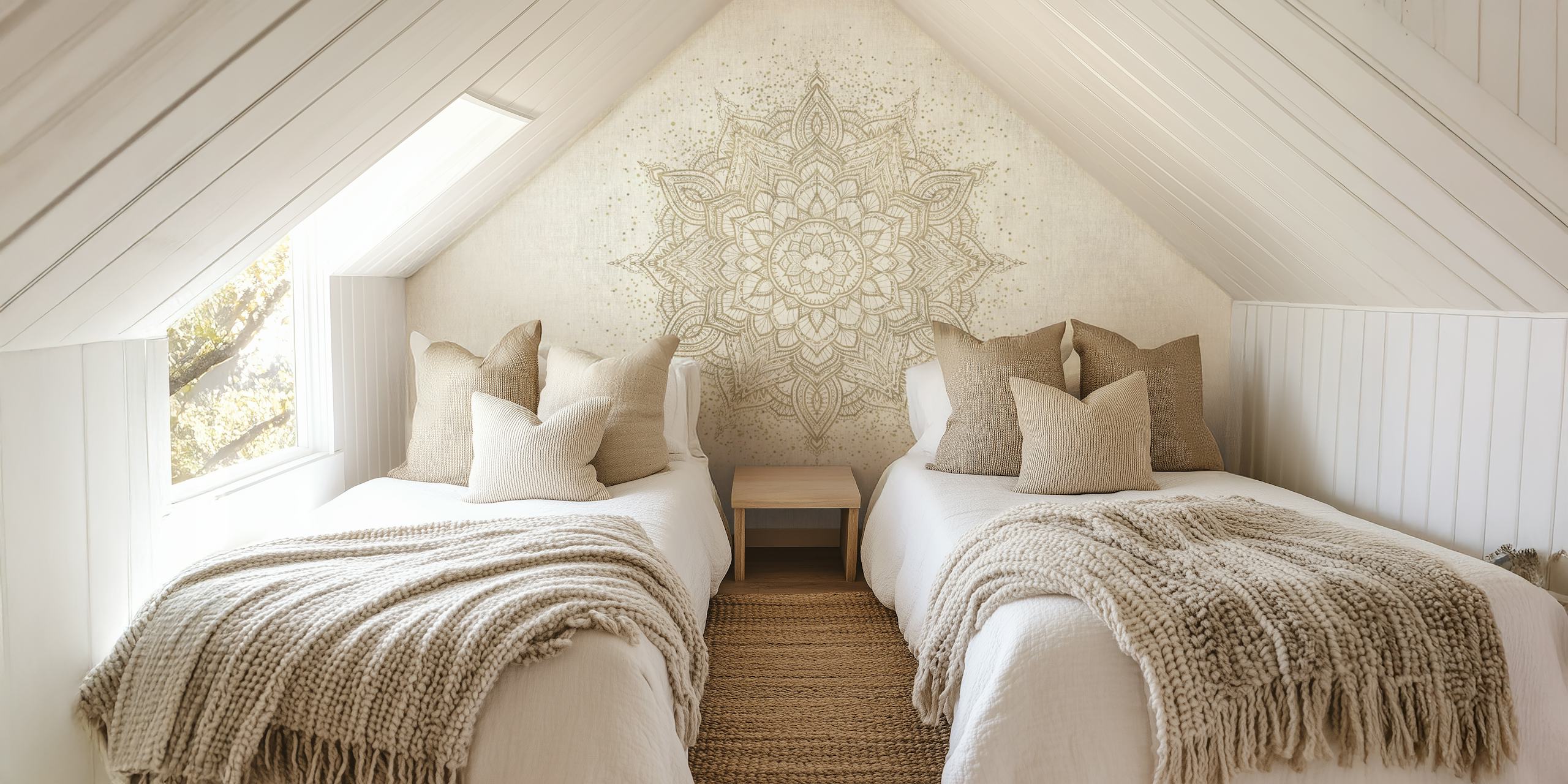 Design de papel de parede Golden mandala em um quarto