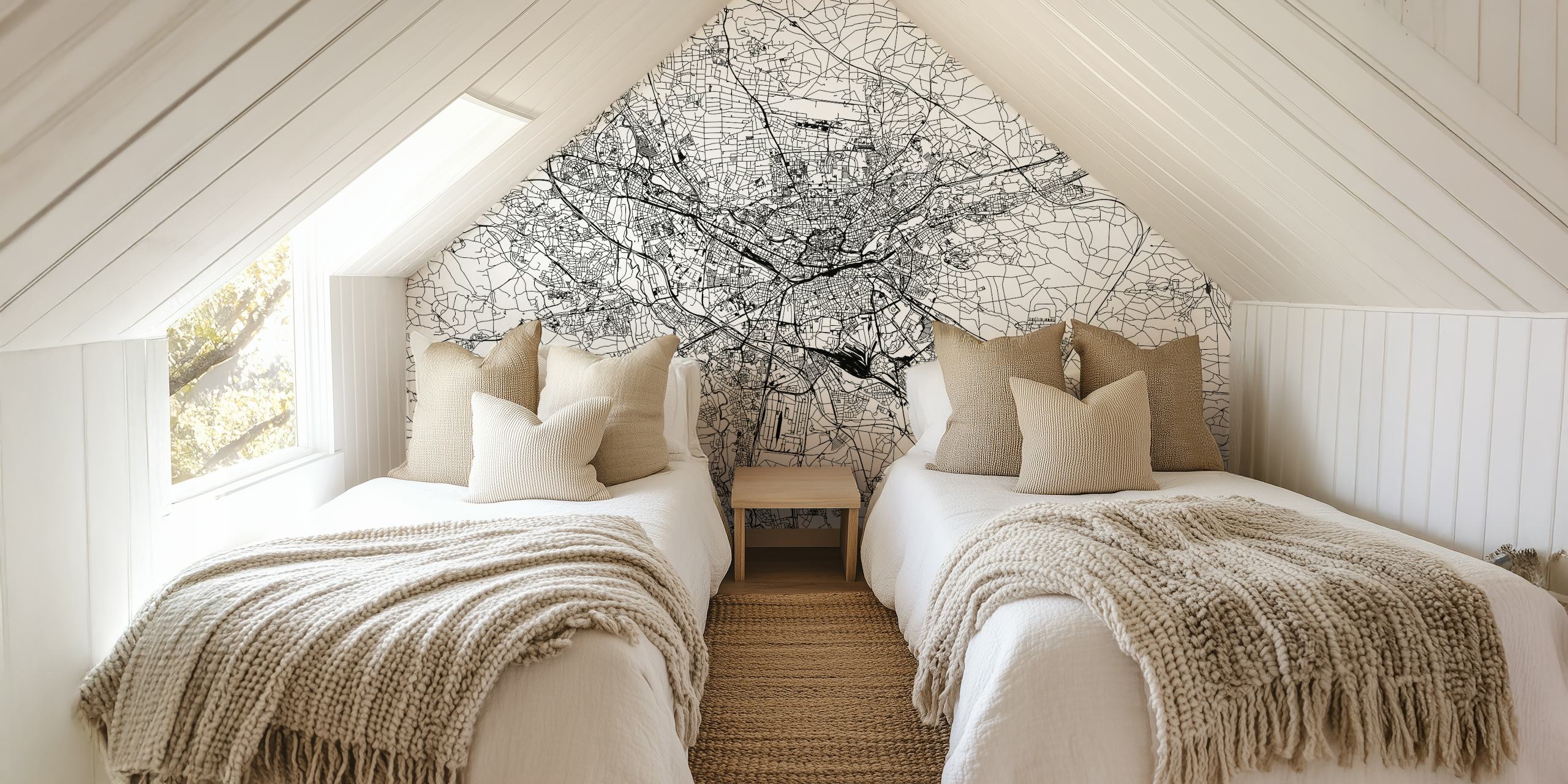 Nuremberg city map wall mural in black and white