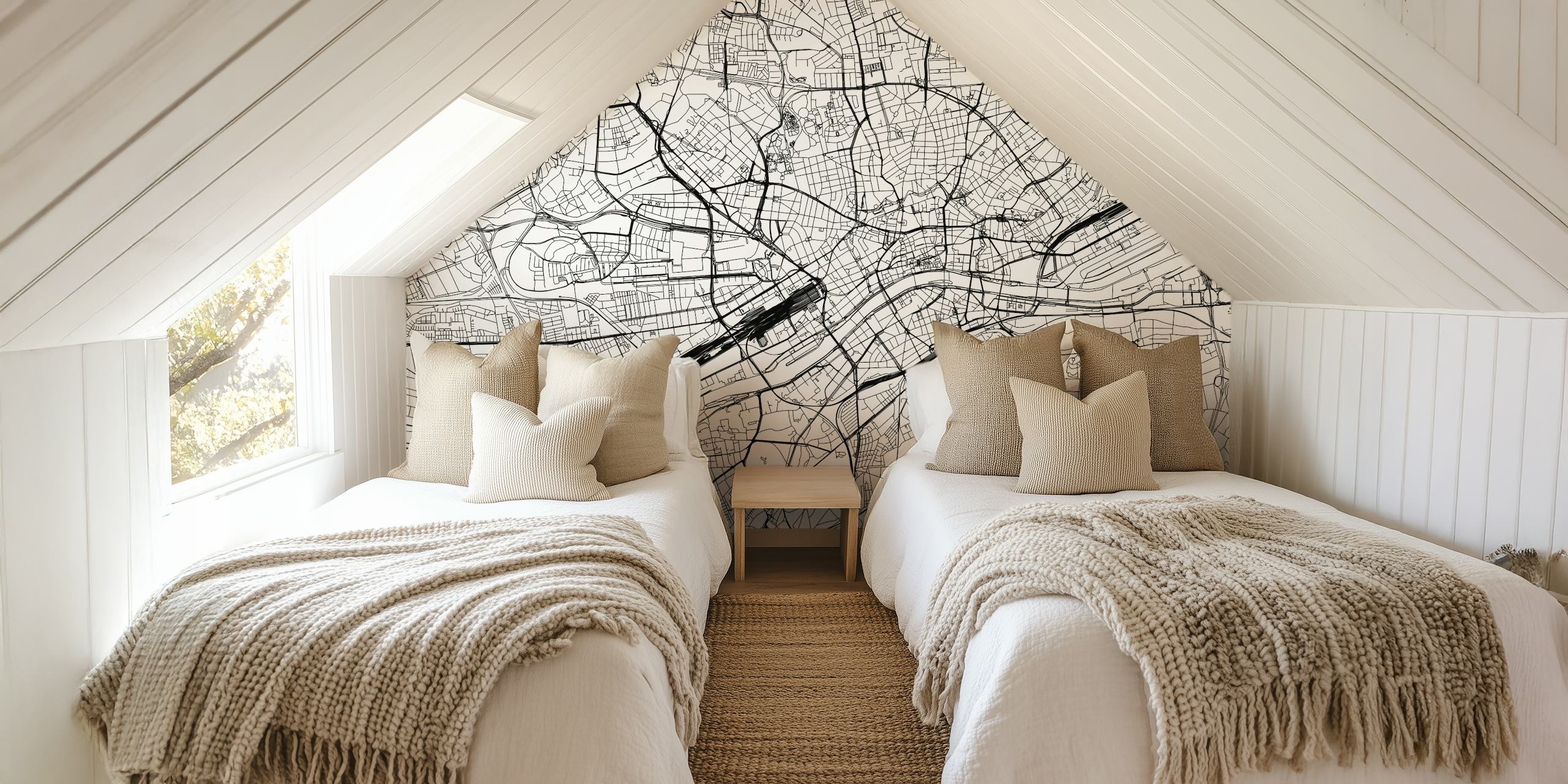 Black and white city map wallpaper featuring Frankfurt streets and layout