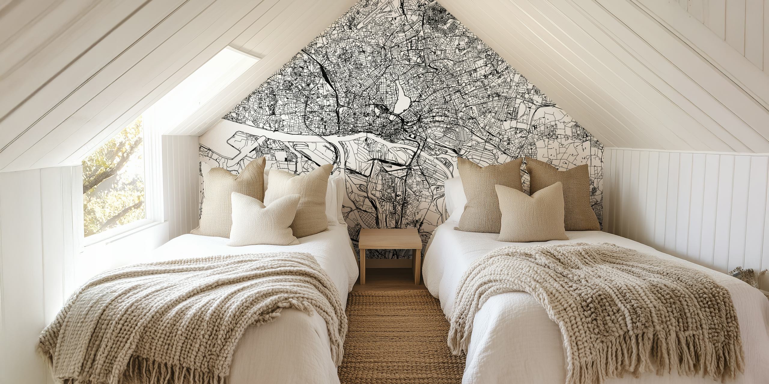 papel de parede Hamburg Map em um quarto moderno
