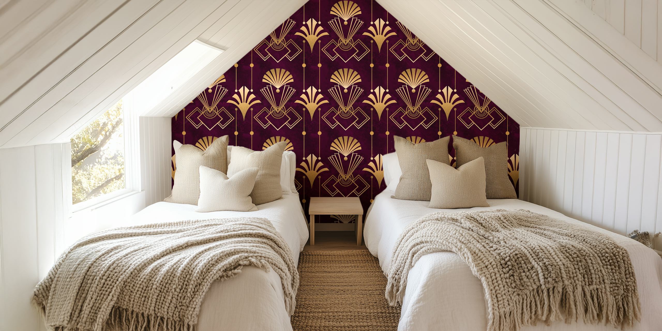 Burgundy and gold art deco design with geometric shapes wallpaper