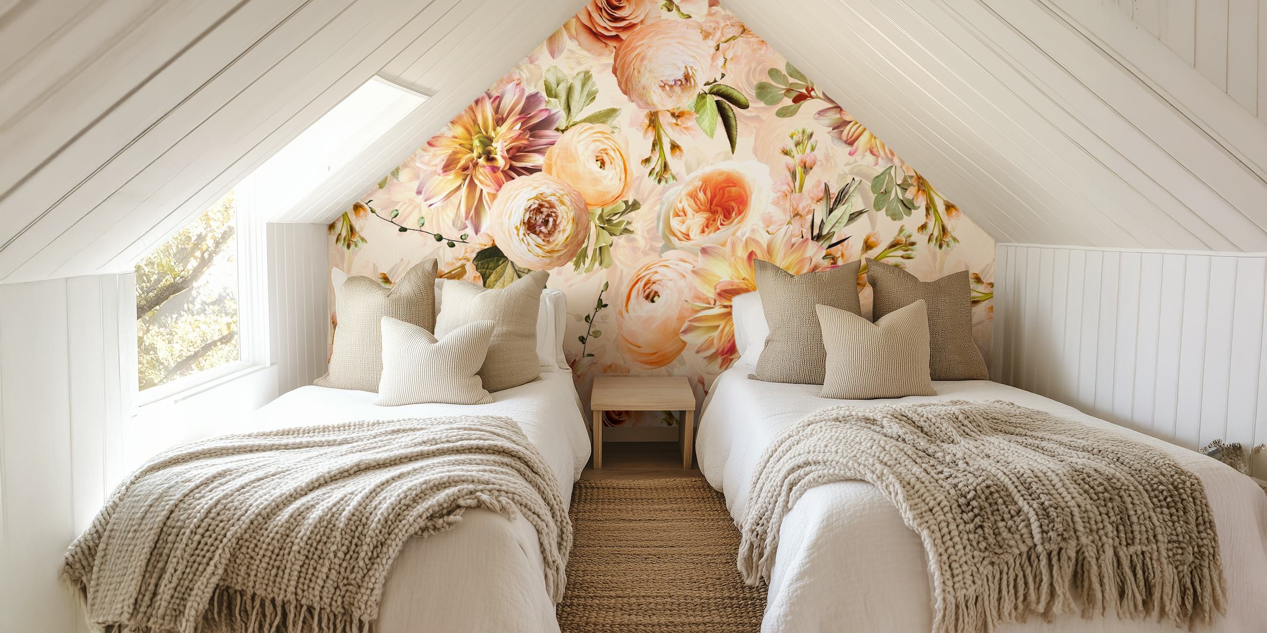 Baroque Lush Peach Fall Garden em um quarto
