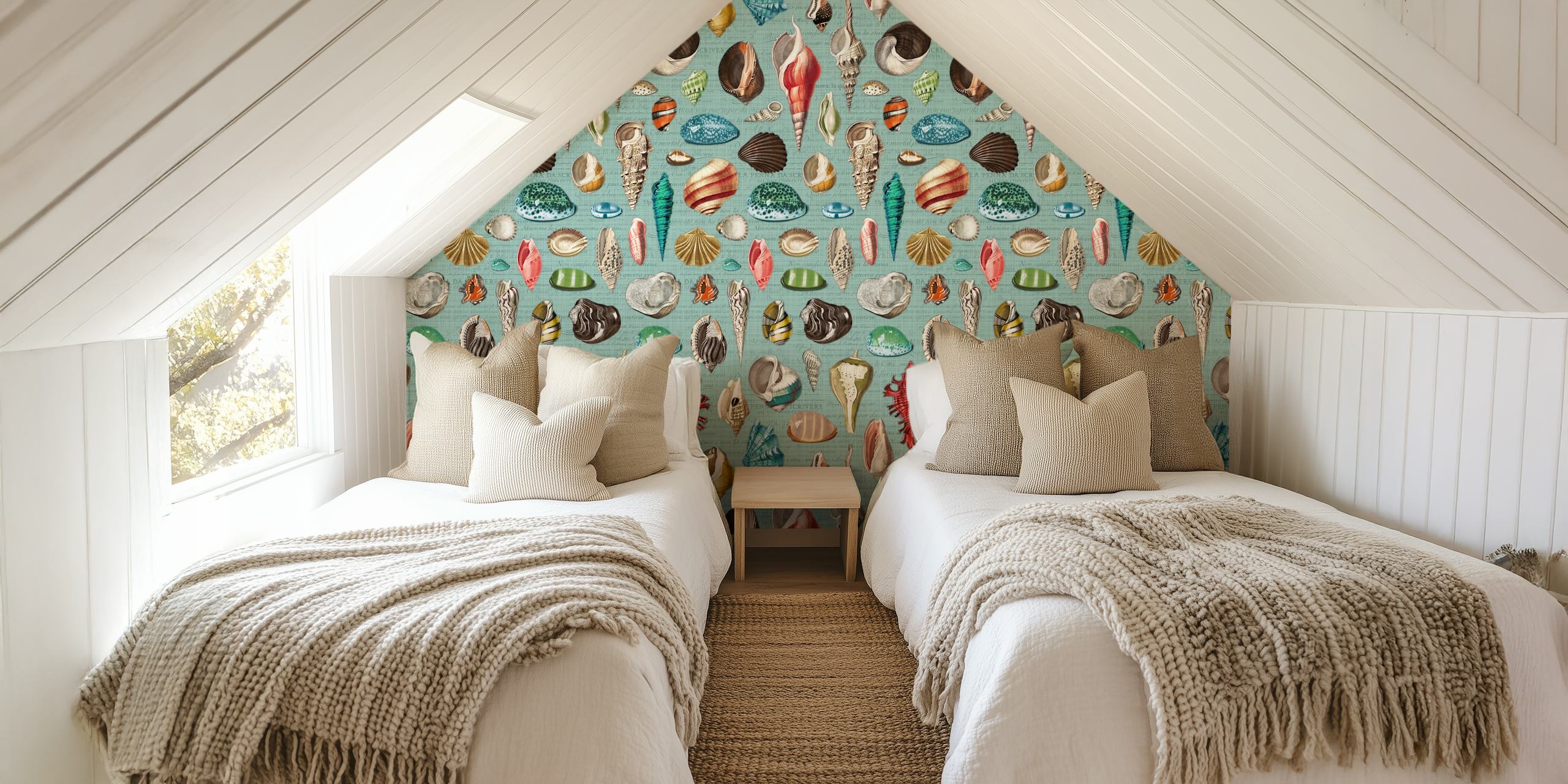 Nautilus multicolor duck blue wallpaper in a room