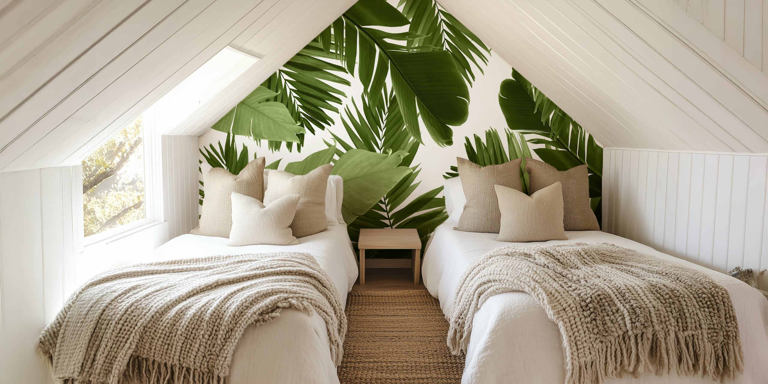 Tropical green palm leaves on a white background wallpaper