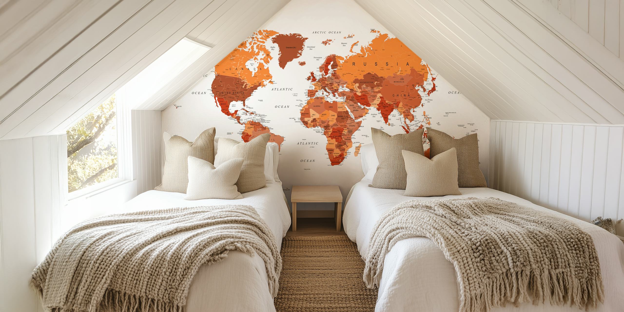 World Map Russet Orange wallpaper in a room
