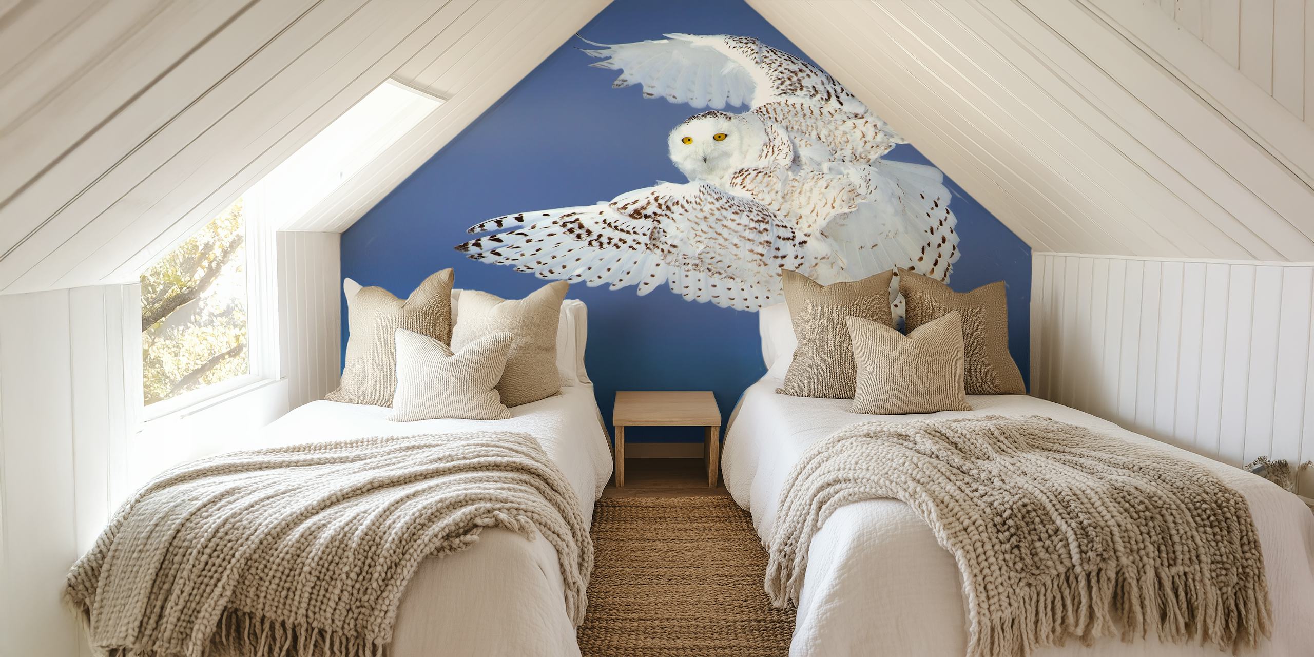 Diseño de papel tapiz volador de Snowy owl