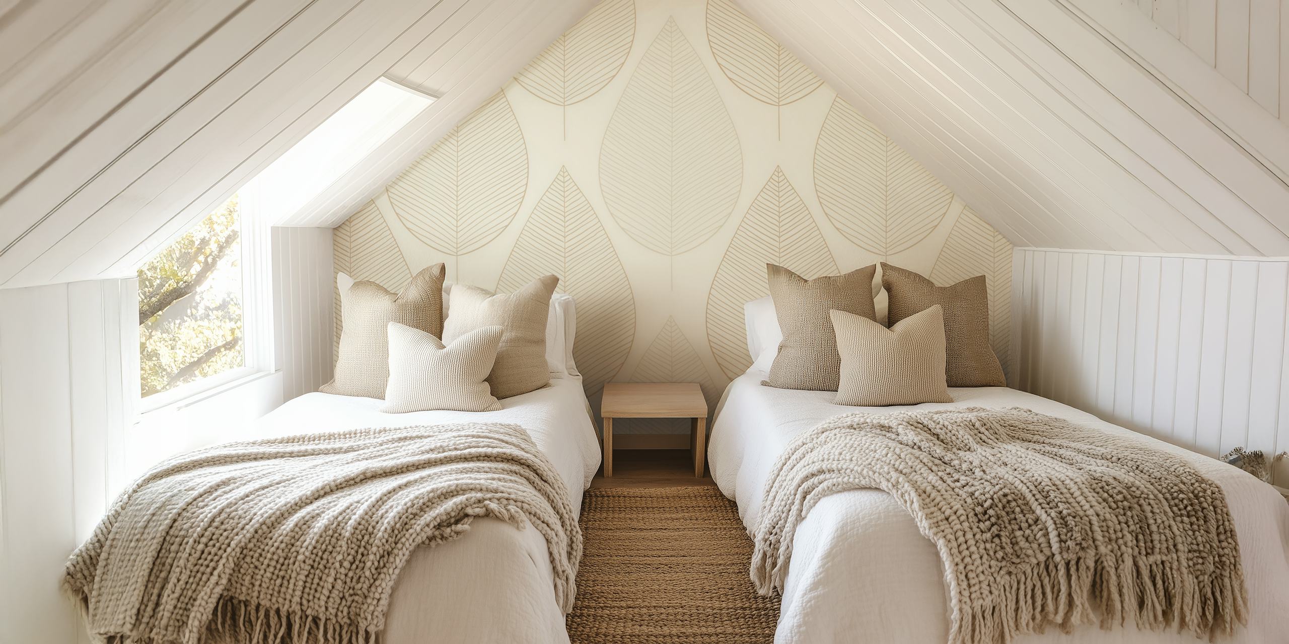 Beige leaf pattern on cream background wallpaper