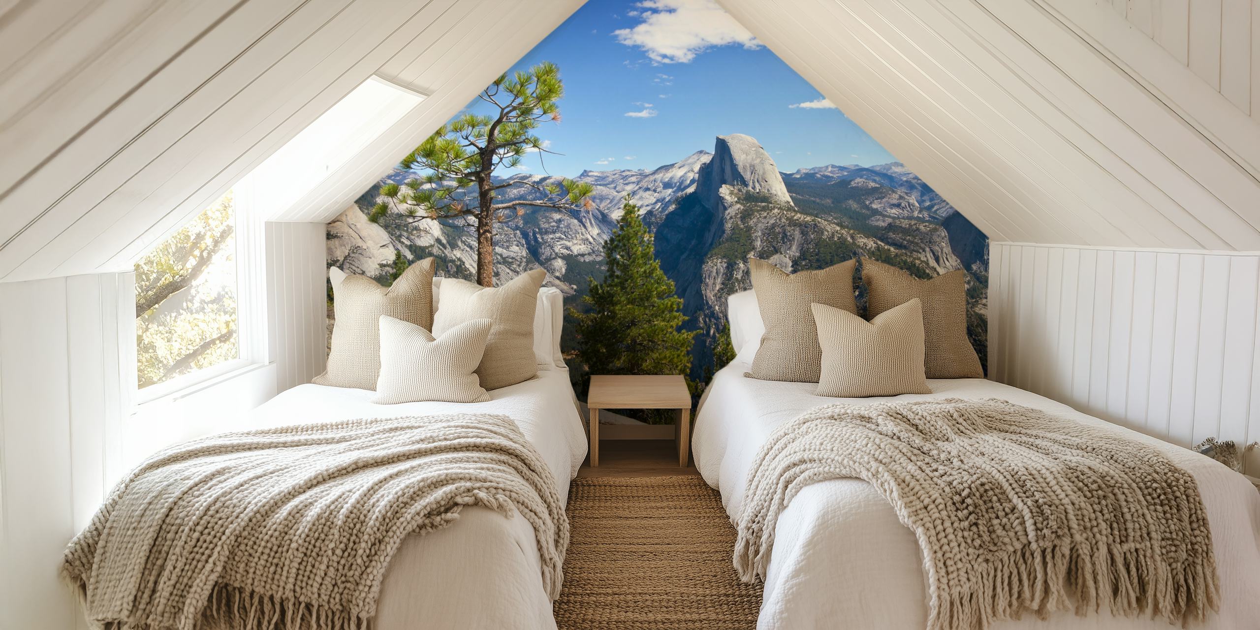 Yosemite landscape with blue sky, mountains and trees wallpaper