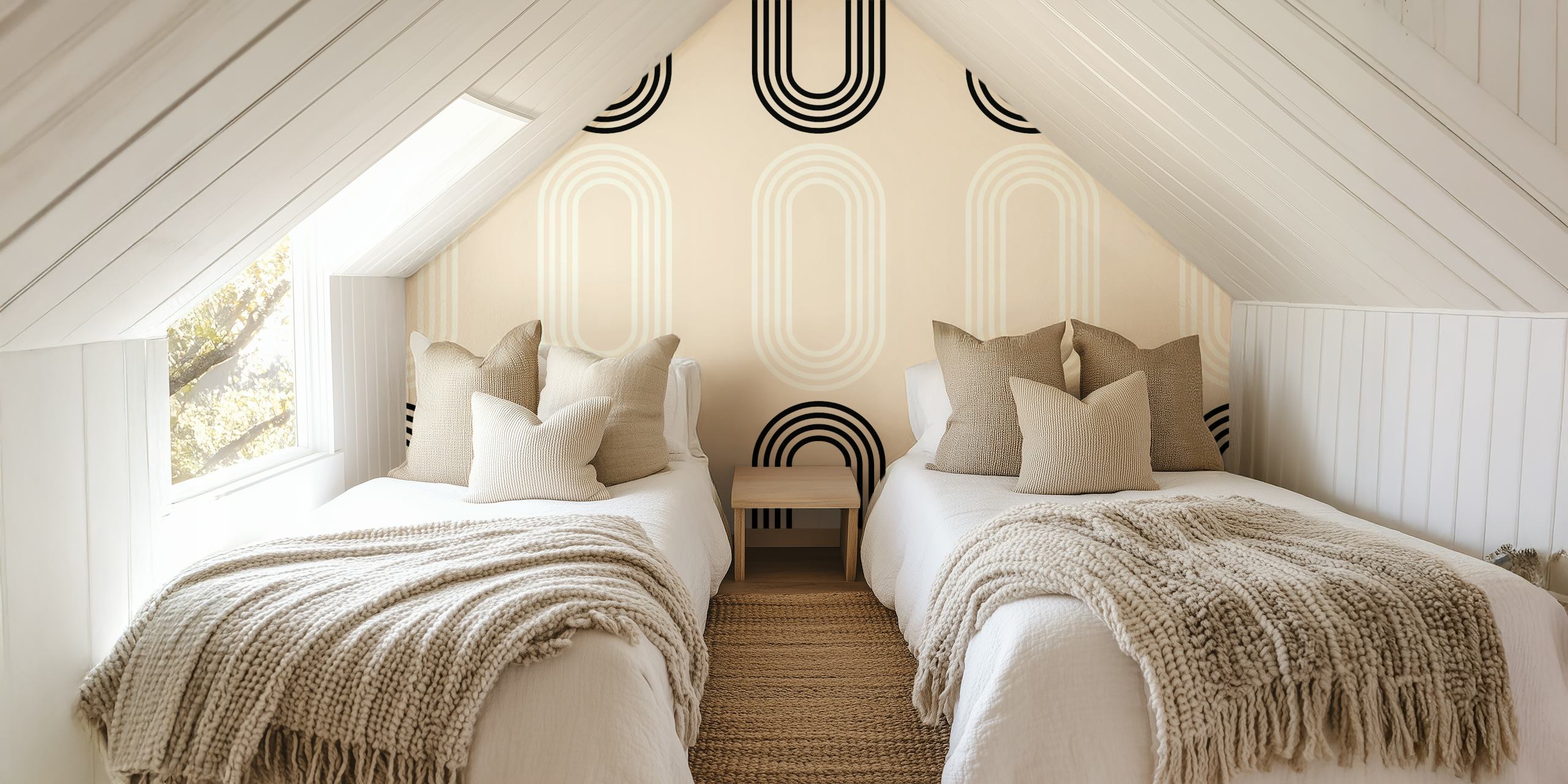 Geometric black and white curved pattern wallpaper