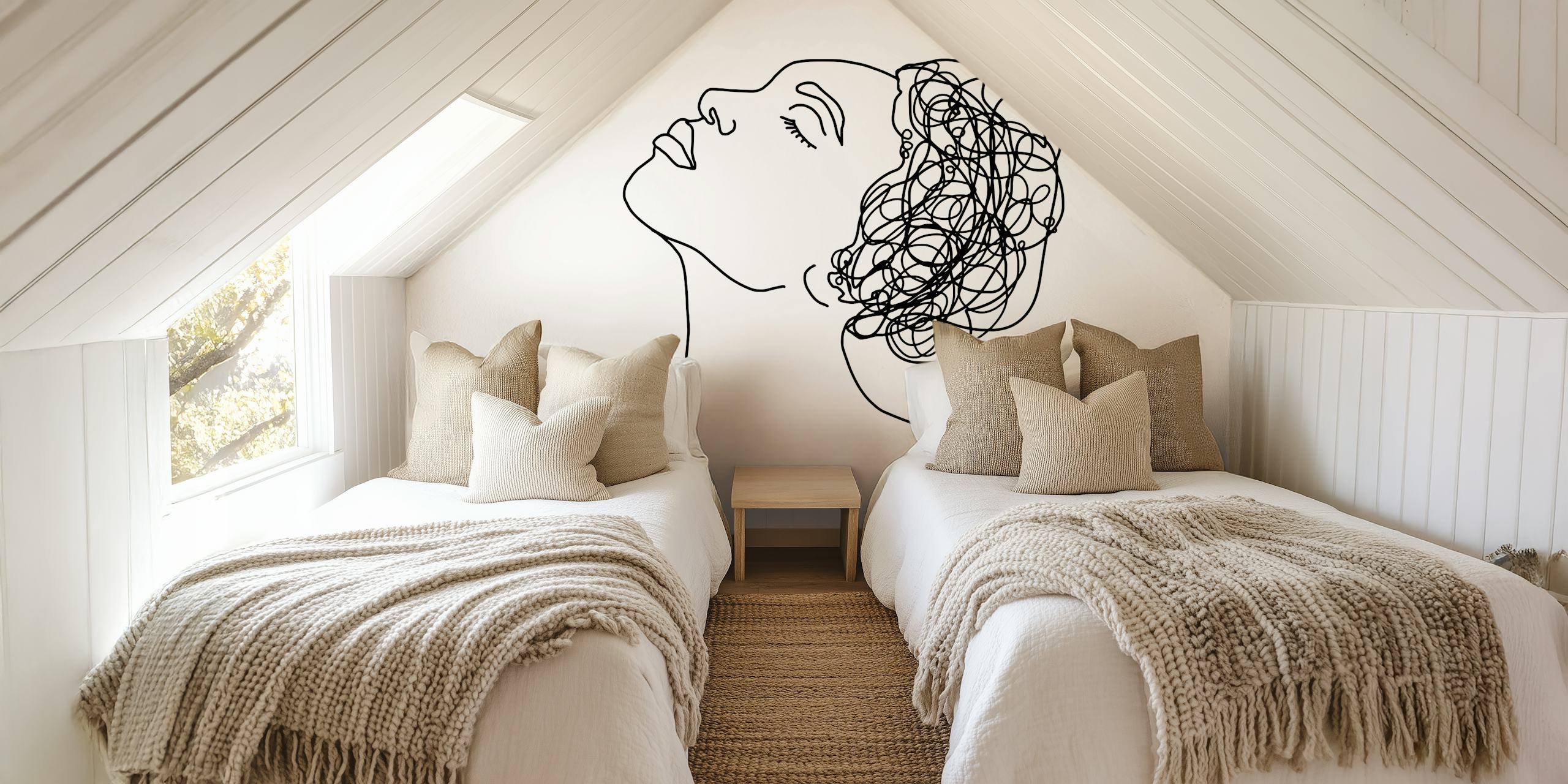 Line art portrait with elegant hair design wallpaper
