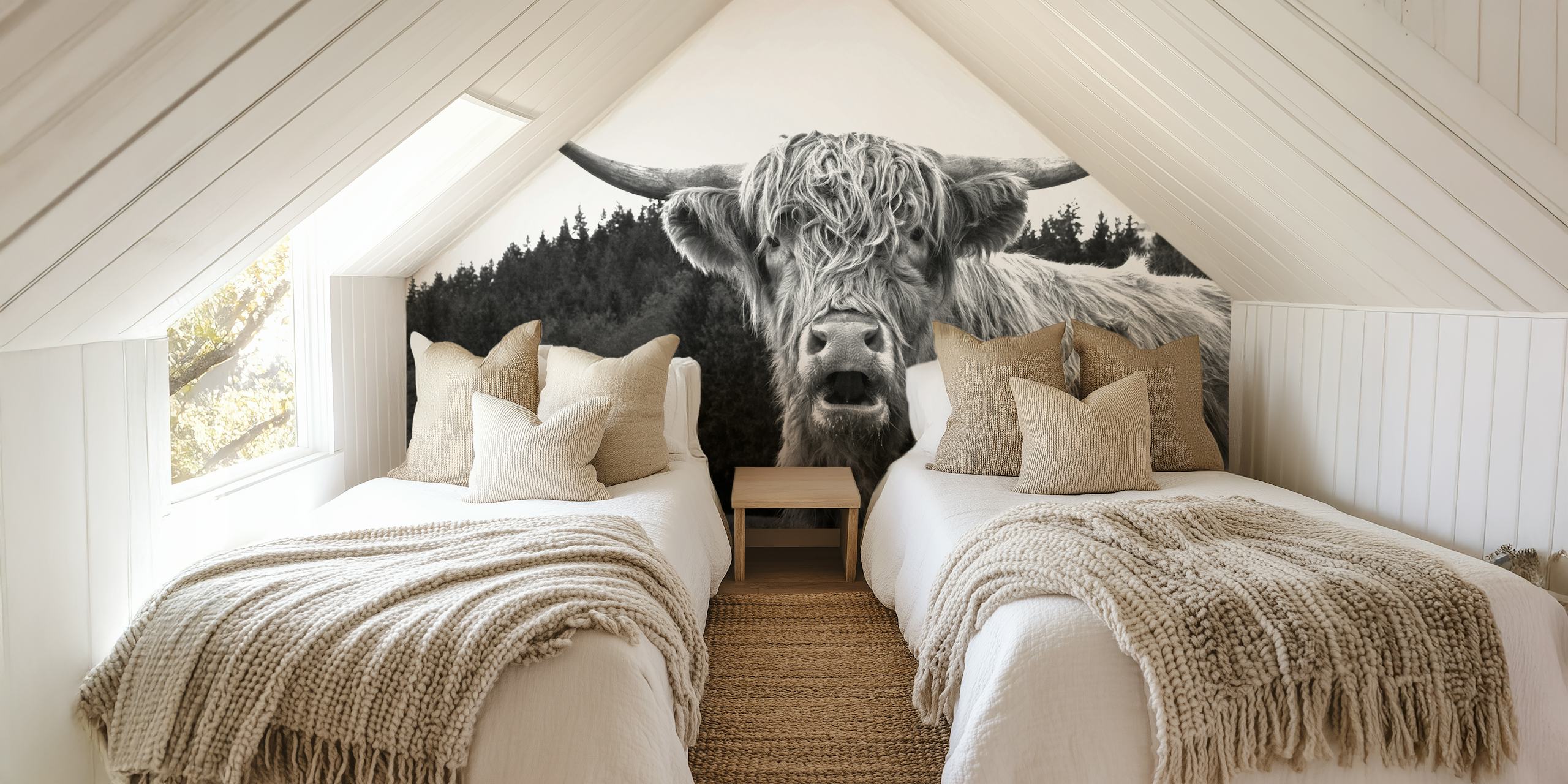 Highland Cow behang in een kamer