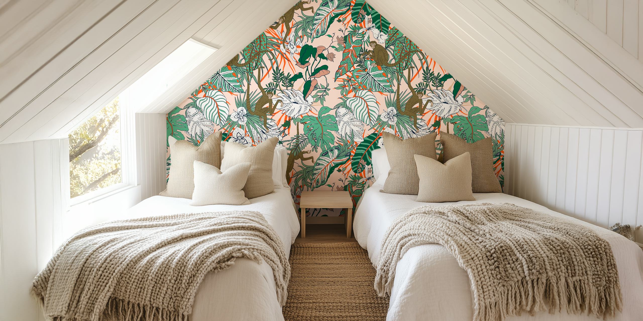 Tropical nature abstract wallpaper in a room