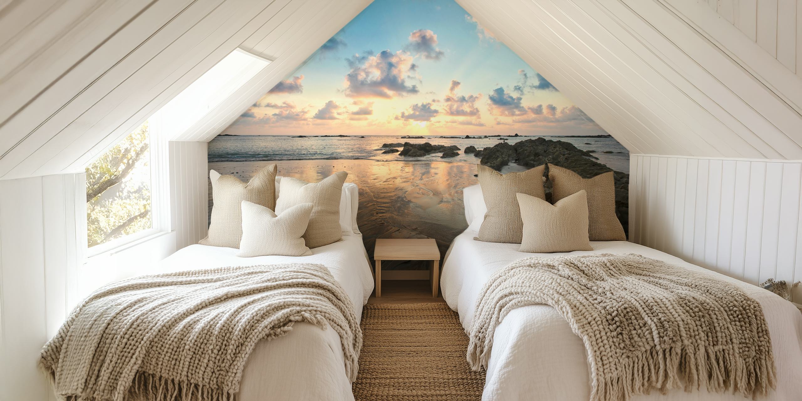 Beach sunset with vibrant orange and blue sky wallpaper