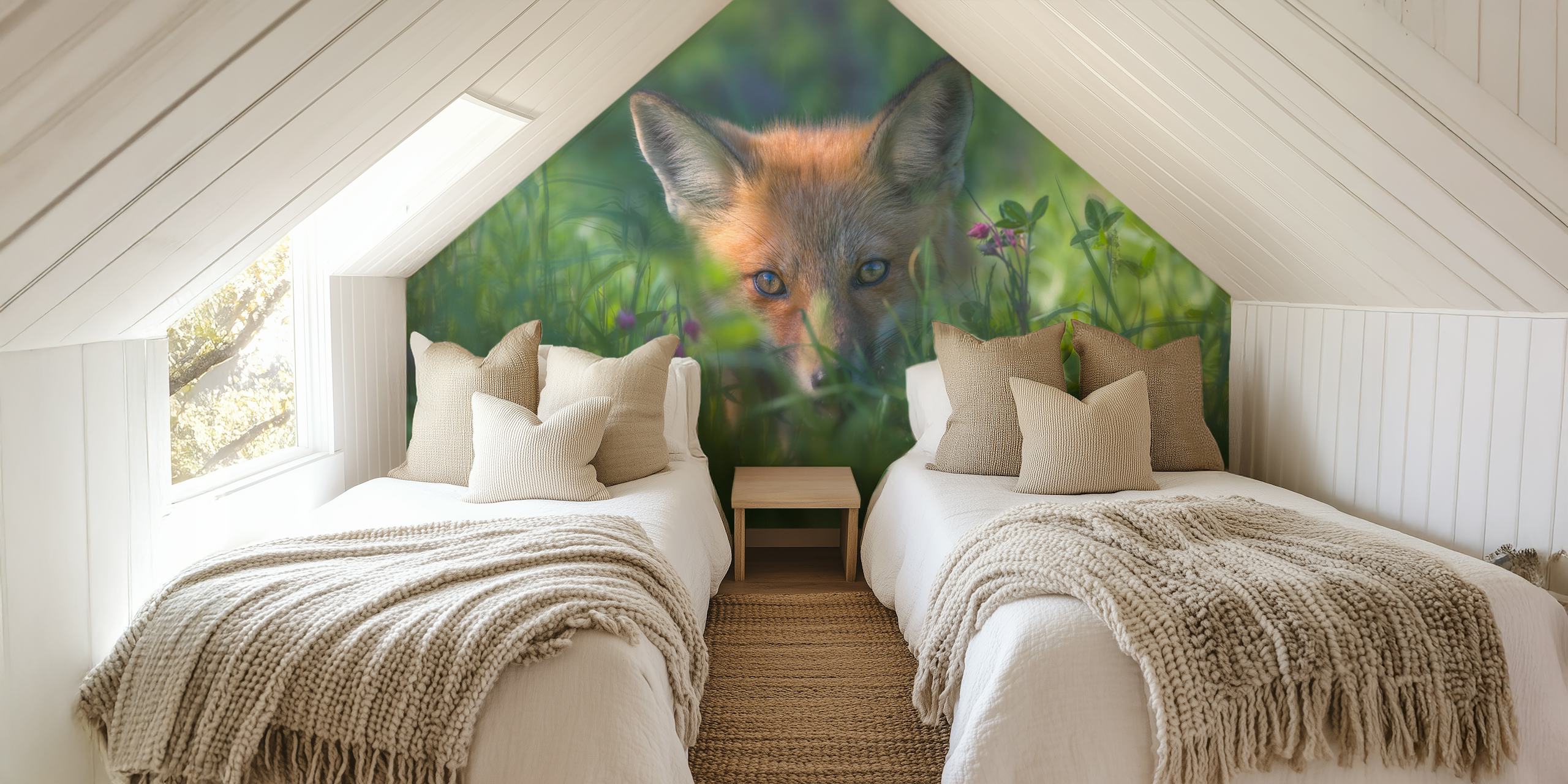 Red fox tapetdesign i ett rum