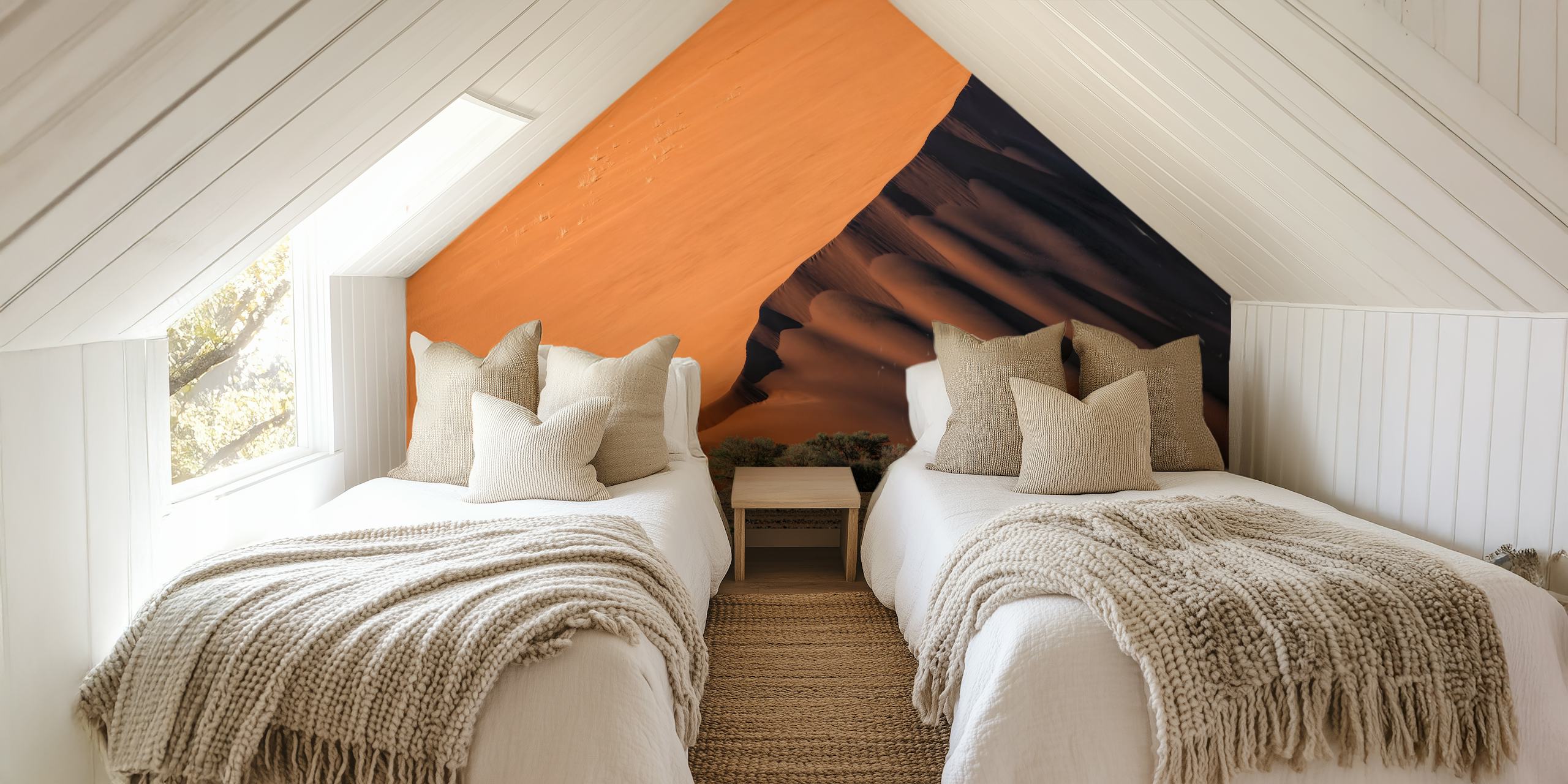 Desert landscape wallpaper in a room
