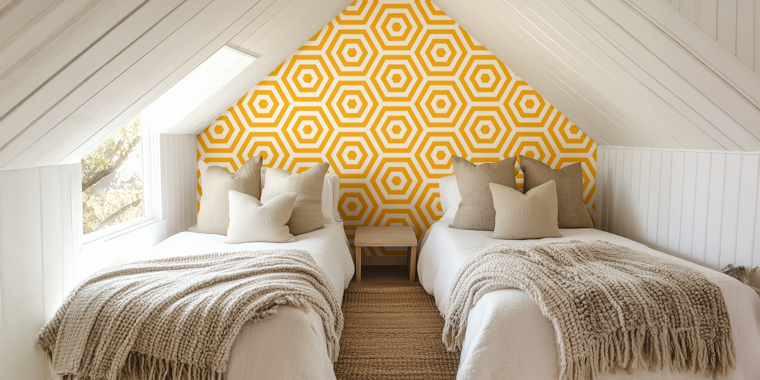 Yellow honeycomb pattern geometric wallpaper