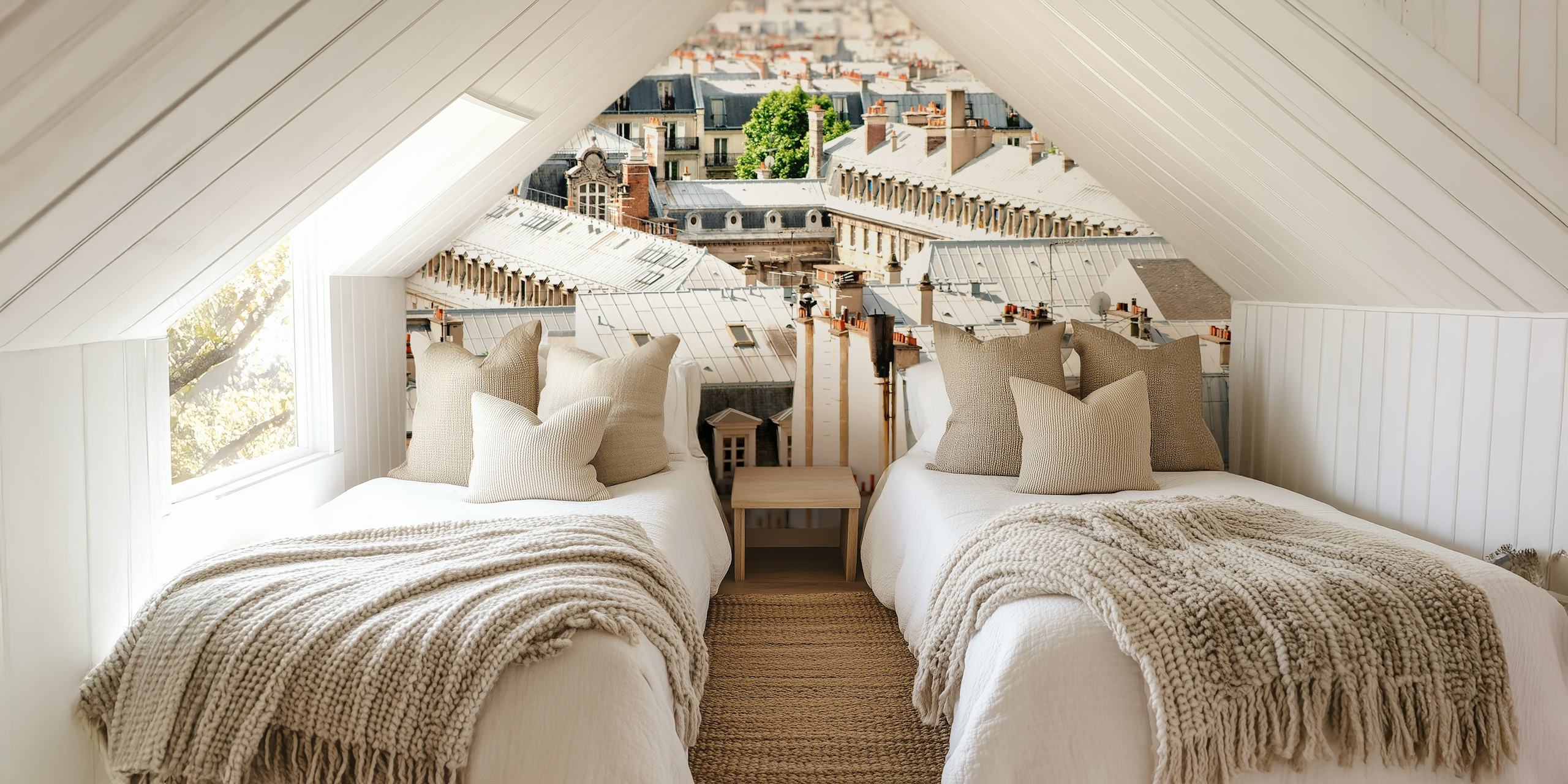Paris rooftops with beige tones and architectural details wallpaper