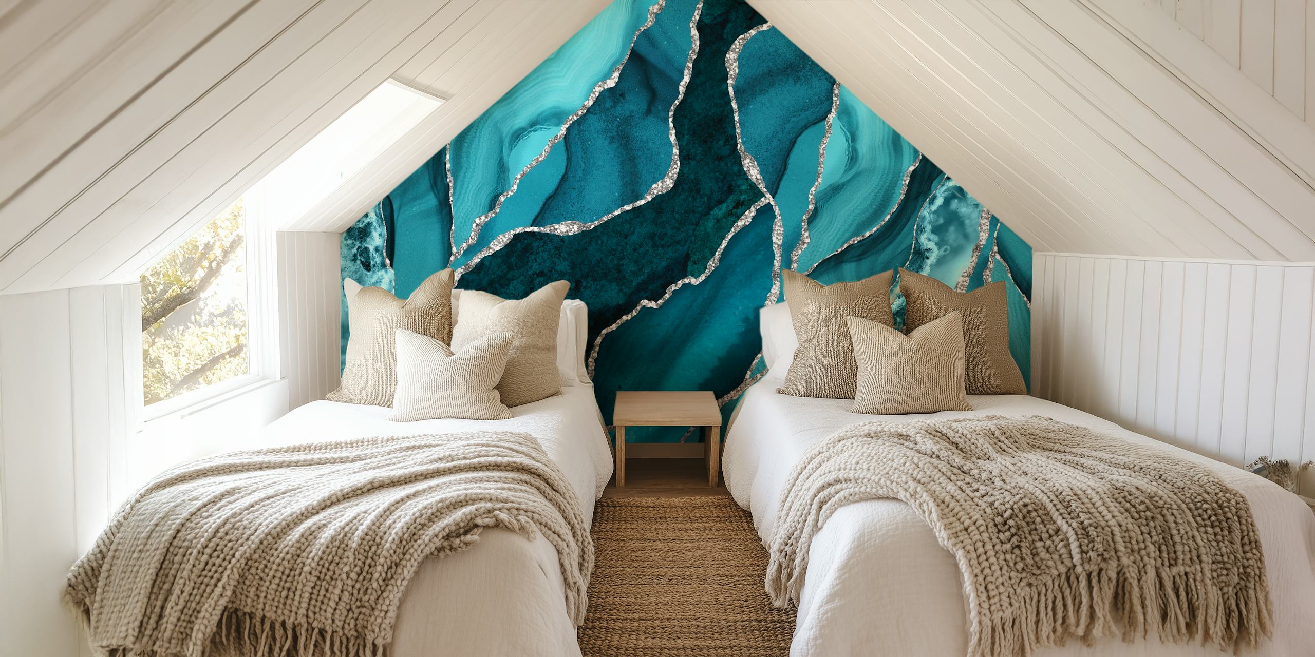 Teal and silver marble wallpaper from Happywall
