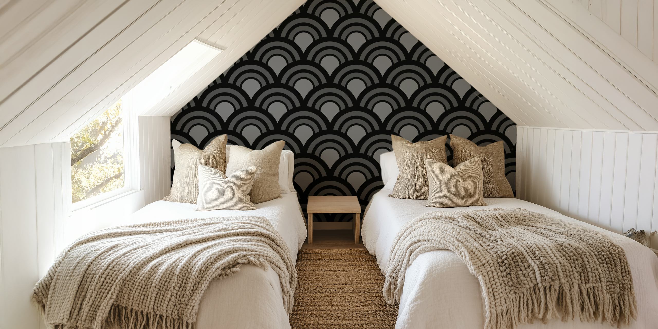 Mid Century Dark Concrete Arches wallpaper in a room