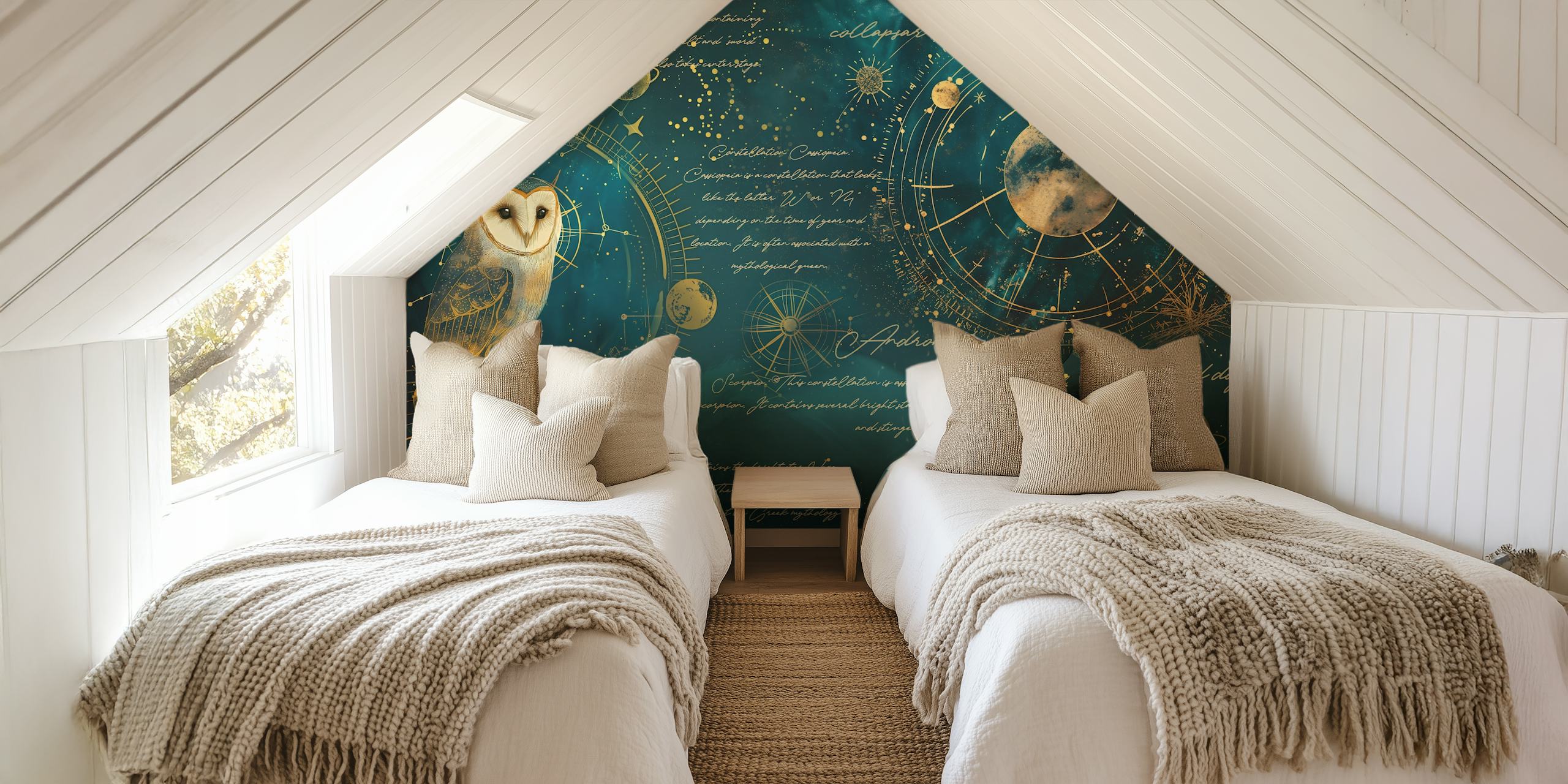 Cosmic Owl wallpaper in a room setting
