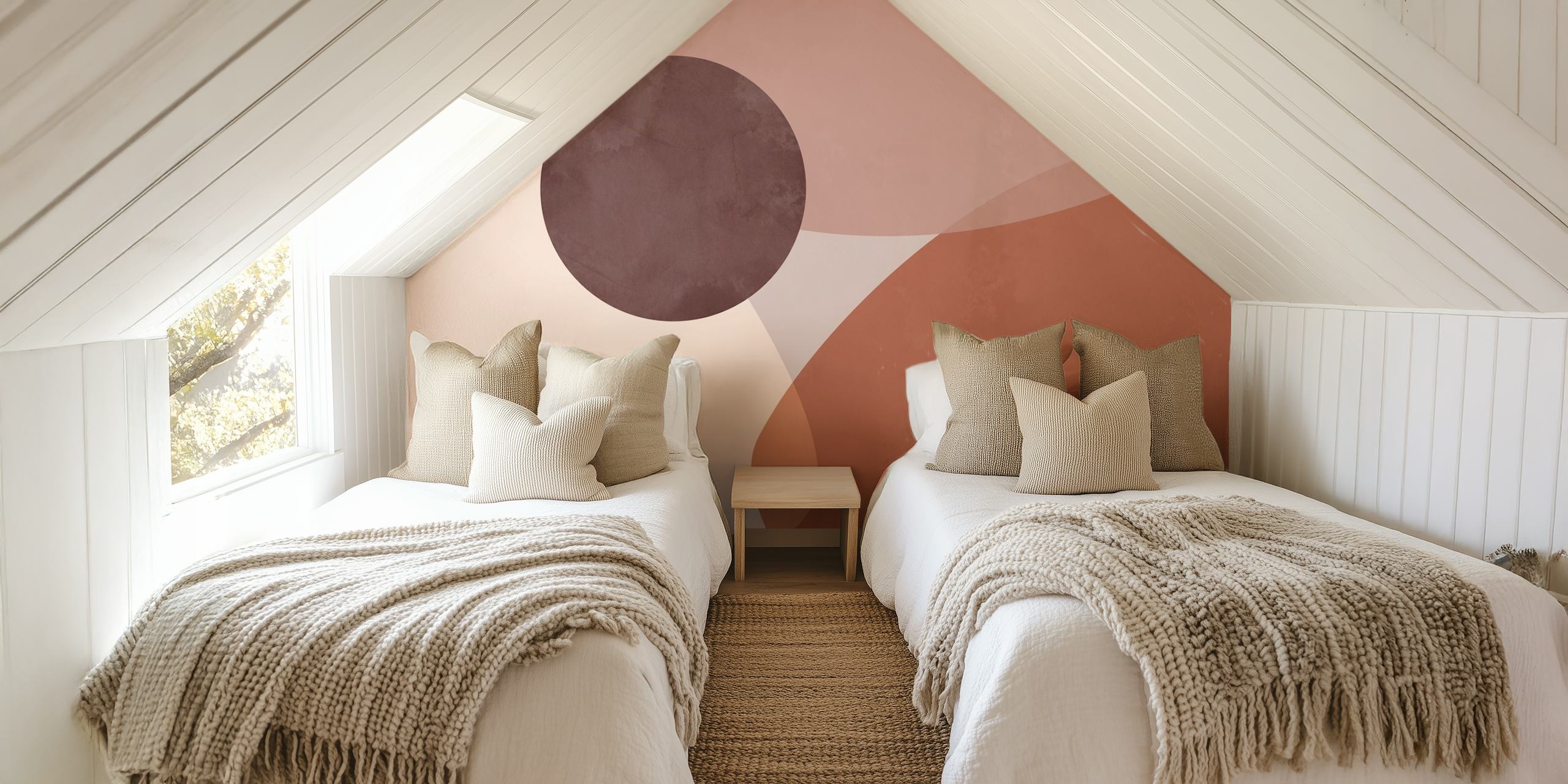 Abstract earth tone shapes in brown, beige, and terracotta wallpaper
