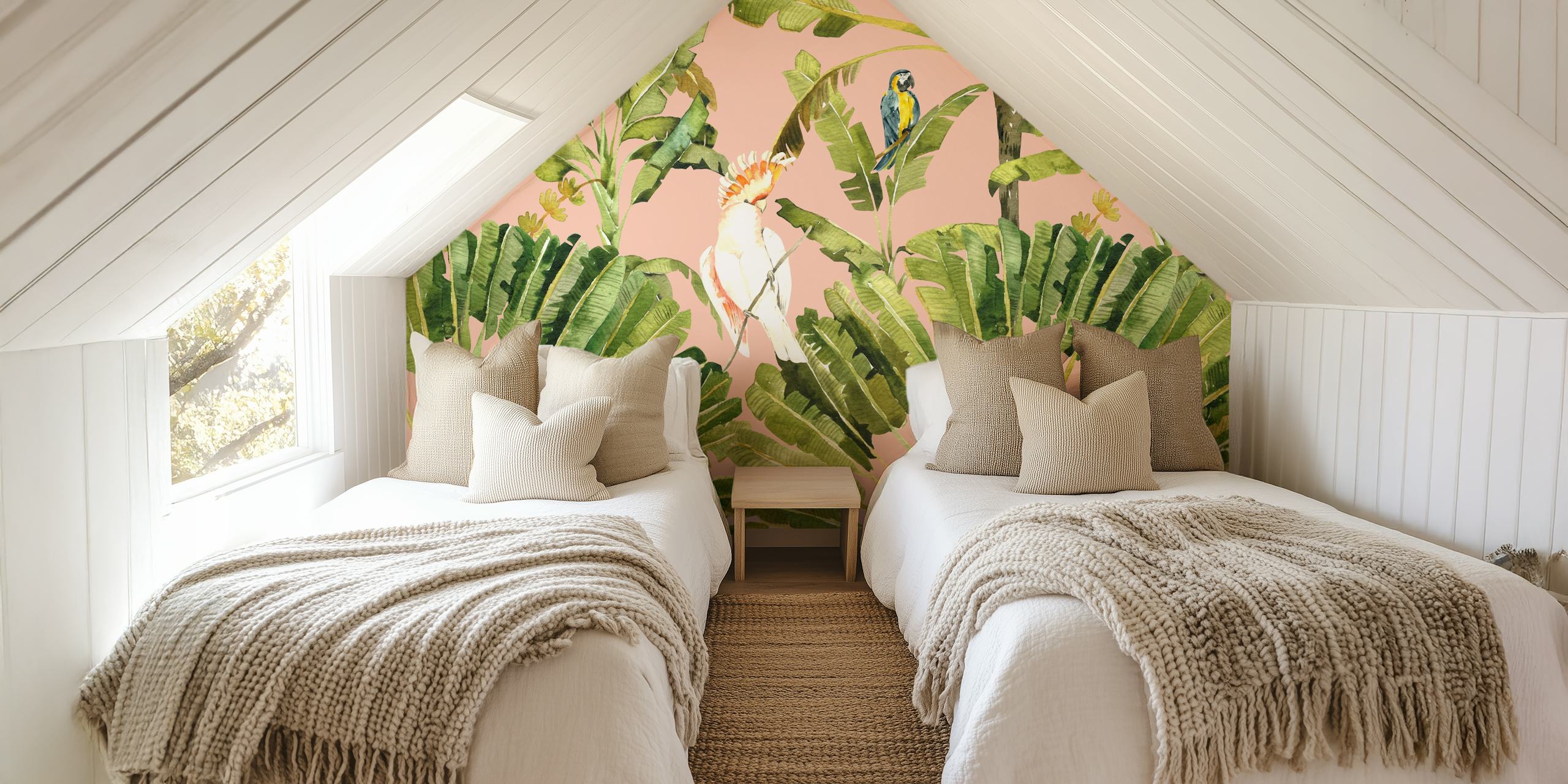 Papel pintado White Cockatoo y Parrot en una habitación